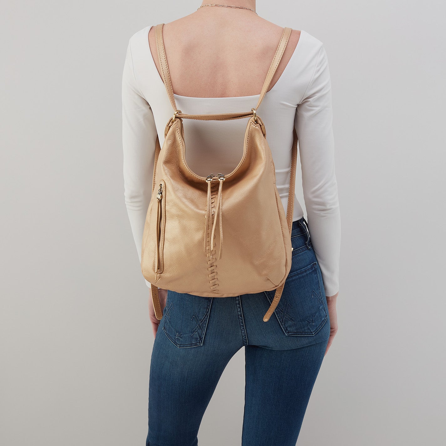 Merrin Convertible Backpack in Pebbled Metallic Leather - Dusty Gold | Stylish Laptop Backpack for Women & Men | Perfect for Work, Travel & Daily Commute