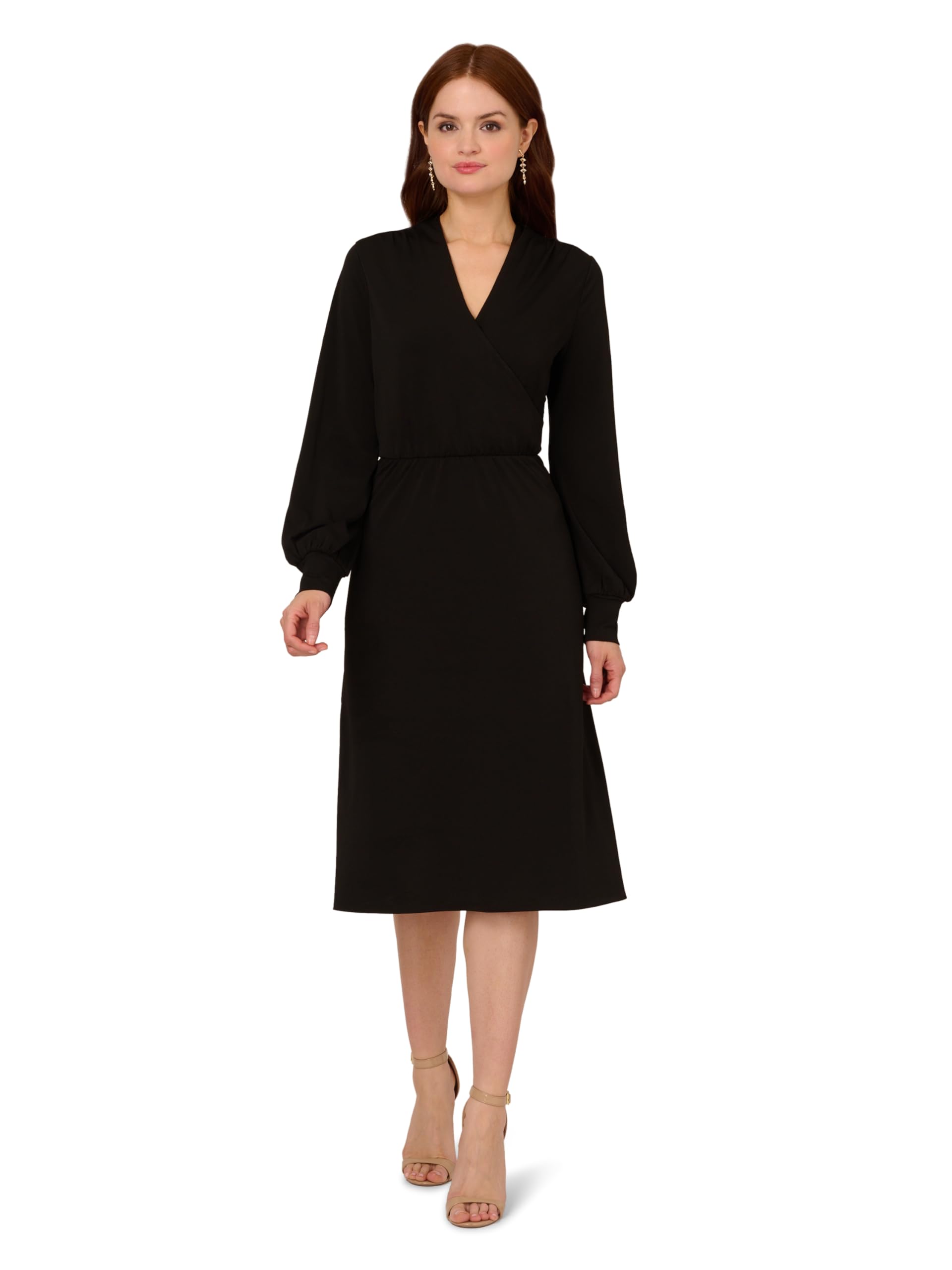 Adrianna Papell Women's Long Sleeve Wrap Midi Dress - Elegant Formal & Cocktail Party Wear for Weddings, Evening Events & Special Occasions