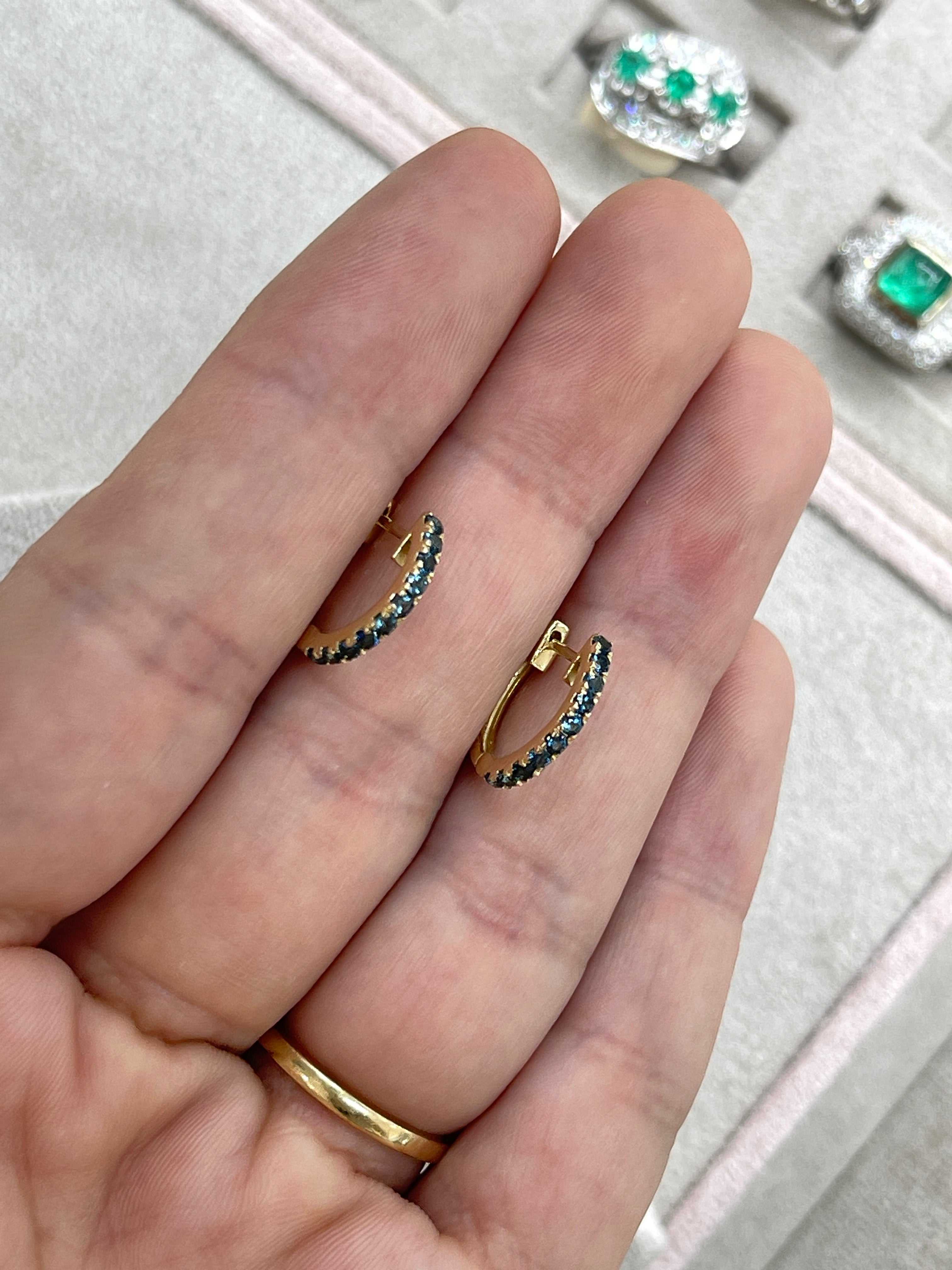 0.61tcw Sapphire Huggie Earrings 14K Yellow Gold - Elegant Dainty Hoop Earrings for Women, Perfect for Everyday Wear, Date Night & Special Occasions