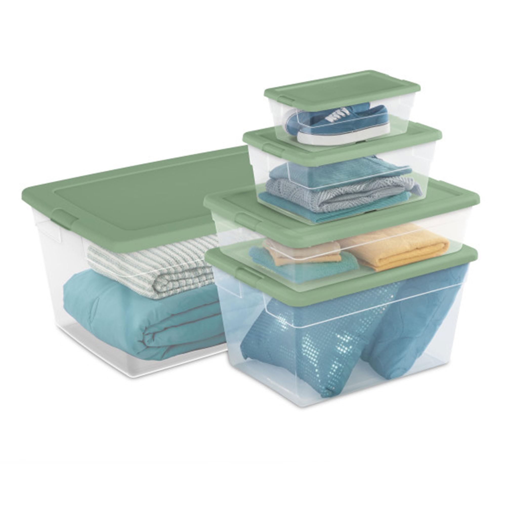 Sterilite 24-Pack Clear Plastic Storage Bins with Lids - Stackable Organizer Containers for Home, Office & Closet - Crisp Green Color - Perfect for Organizing Toys, Clothes & Seasonal Items