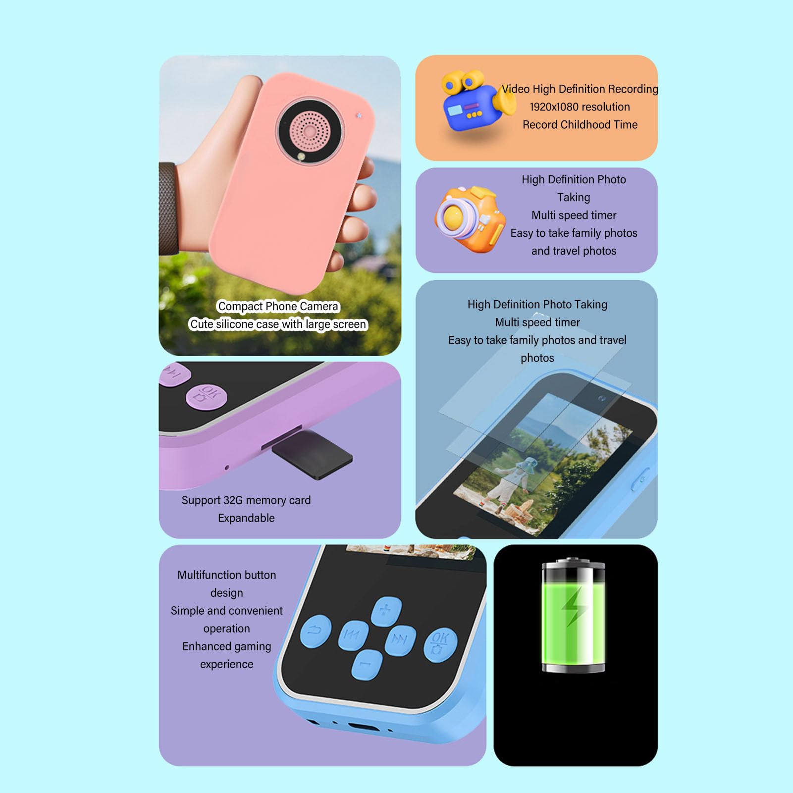 48MP Digital Camera with 1080P Autofocus - 2.4 Inch Touch Screen Vlogging Camera, MP3 Music Player & E-Book Reader (Blue) - Perfect for Travel, YouTube Videos & Everyday Photography
