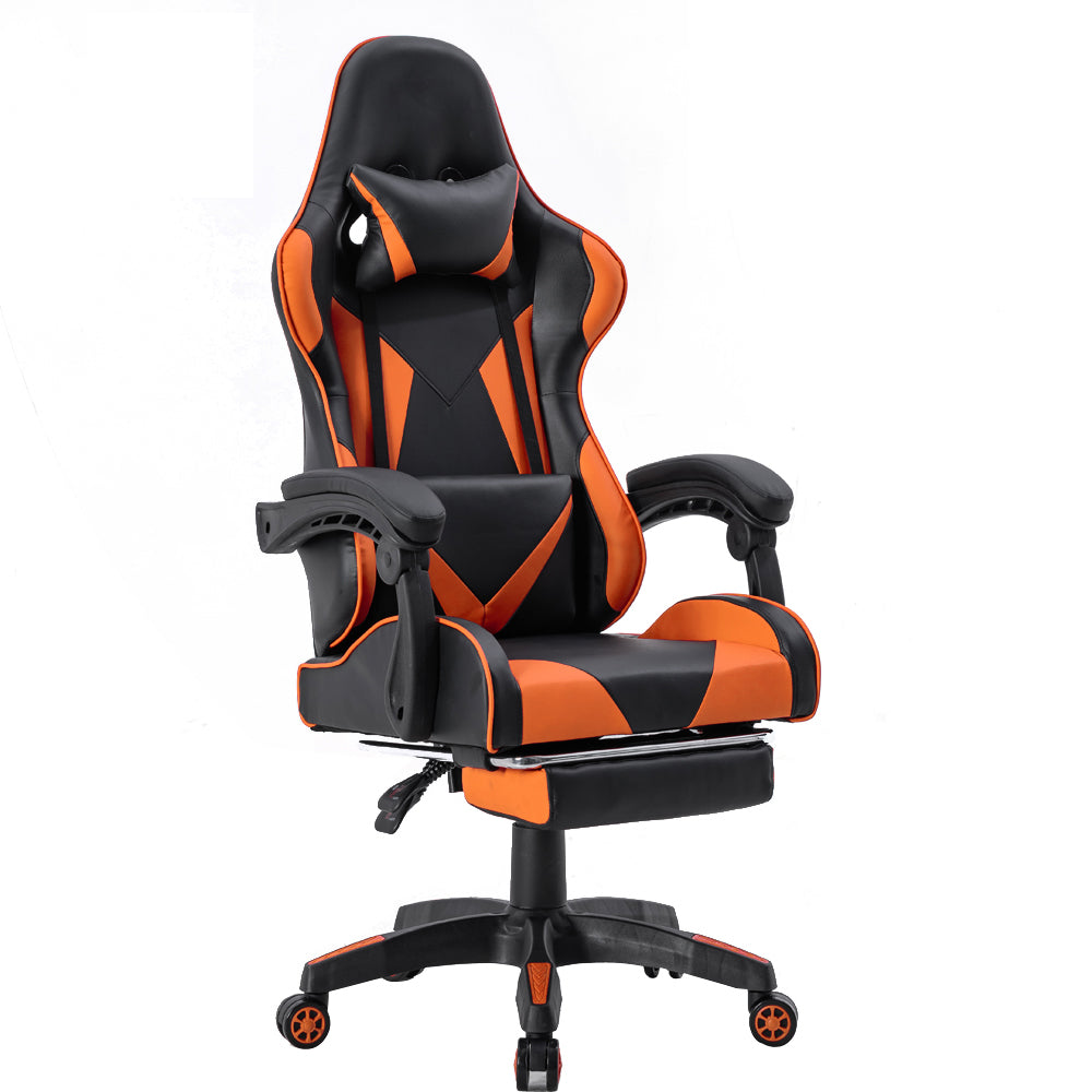 FOOTREST SERIES 3026 Ergonomic Gaming Chair with Adjustable Height - Black & Orange for PC, Office & Home Gaming Setup