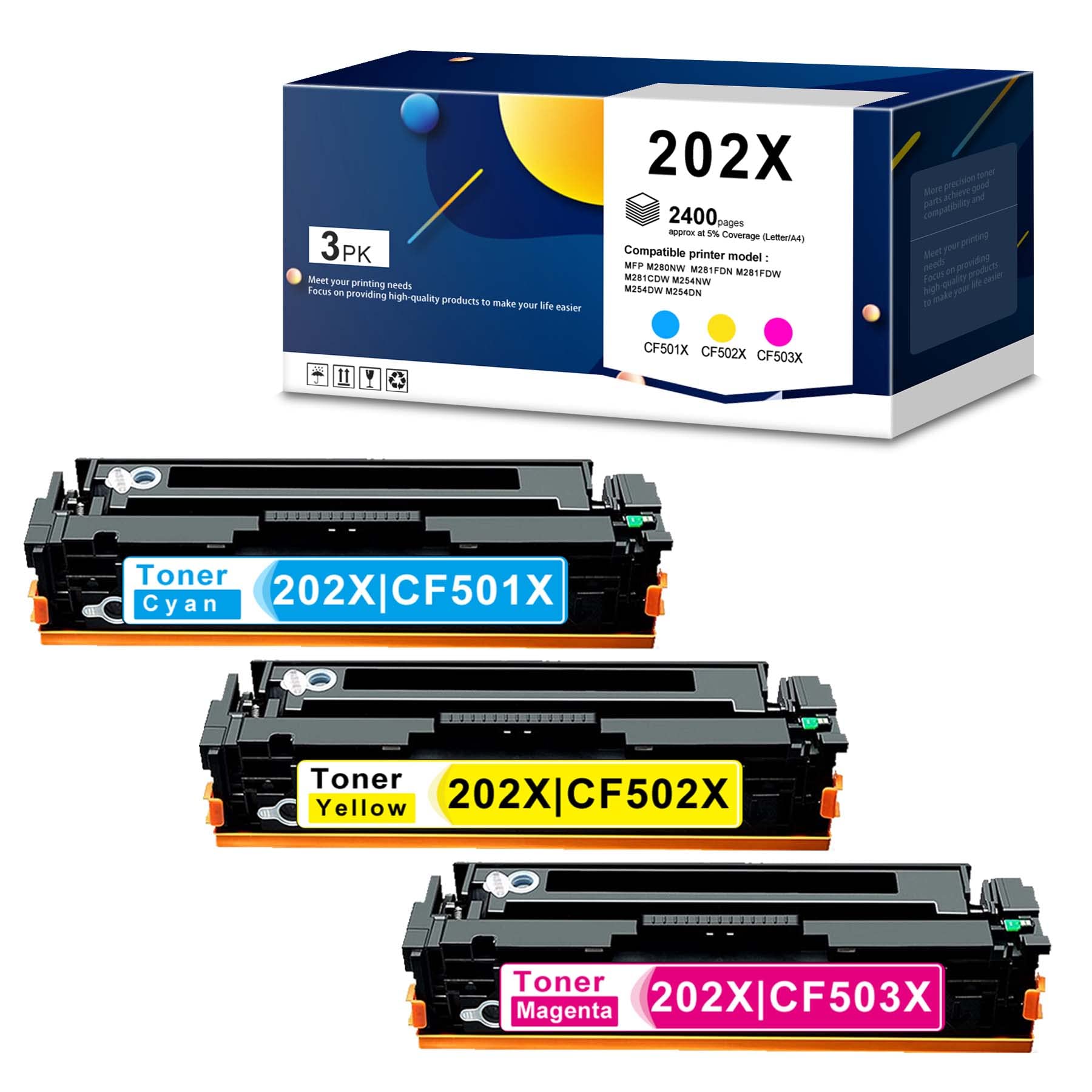 3-Pack (1C+1Y+1M) CF501X CF502X CF503X Compatible Toner Cartridge Replacement for HP Color Pro MFP M280nw M281fdn M281fdw M281cdw M254nw Printers | High-Yield Printing for Home & Office Use | Sold by RUBIDUMINK