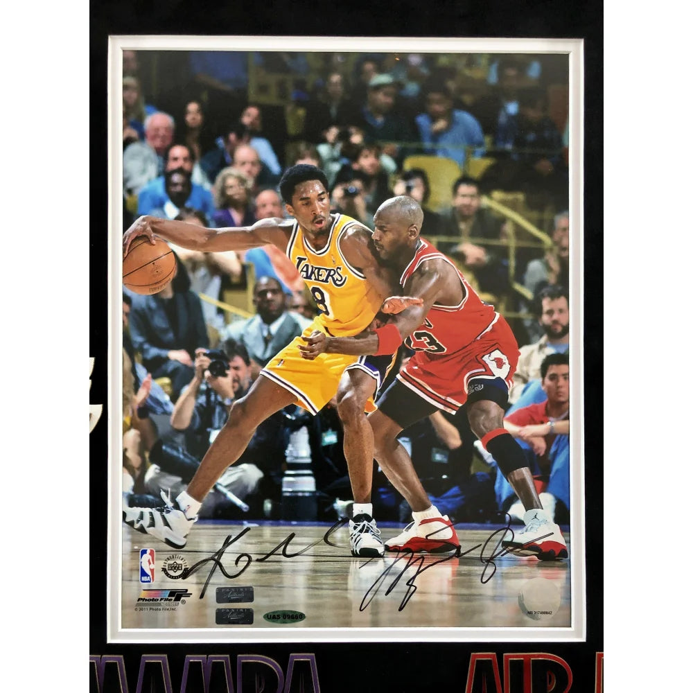Michael Jordan & Kobe Bryant Autographed 11x14 Framed Basketball Photo - UDA Panini Certified COA - Bulls & Lakers Memorabilia - Perfect for Sports Collectors & Man Cave Decor