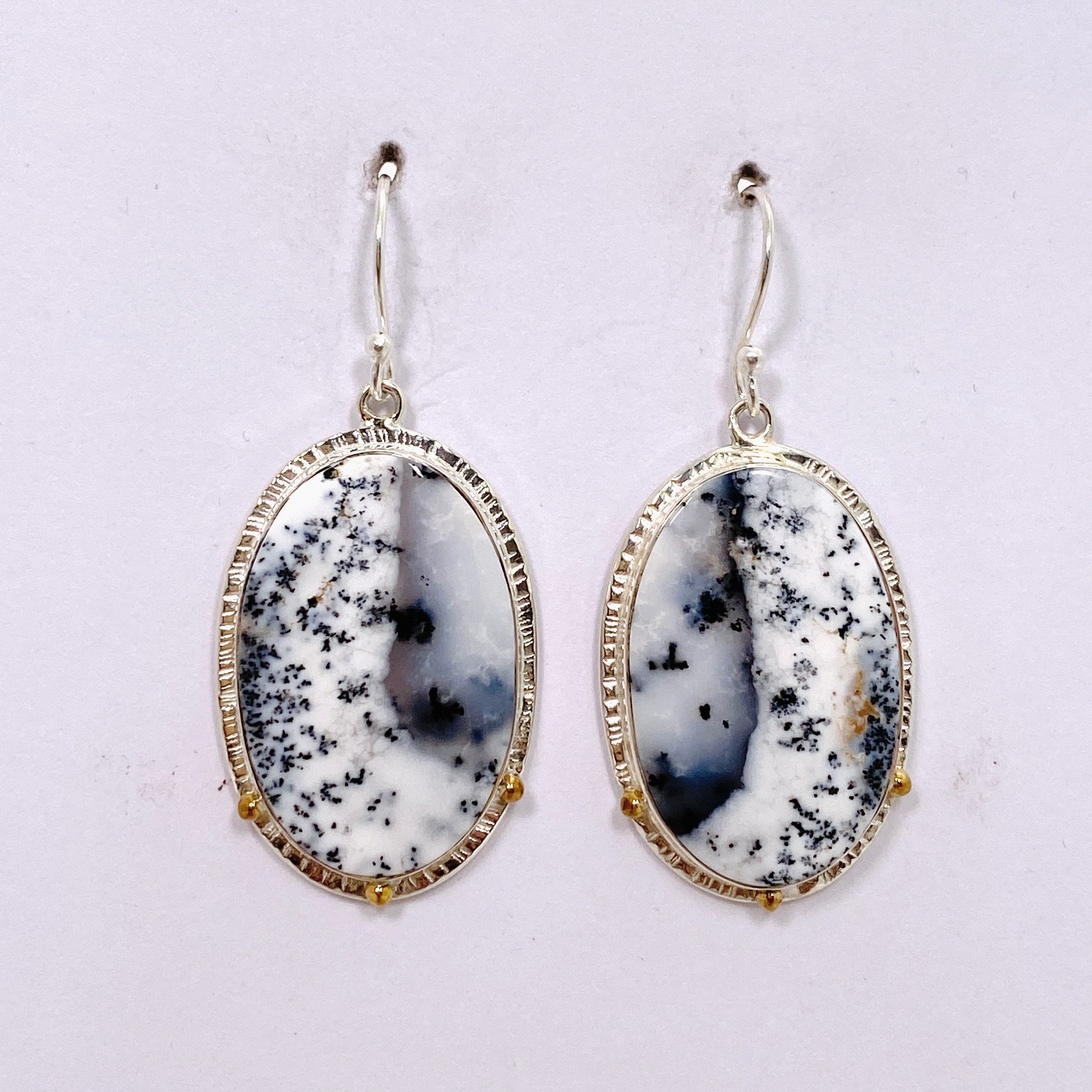 Dendritic Opal Oval Cabochon Earrings in Sterling Silver - Elegant Nature-Inspired Jewelry for Women | Perfect for Weddings, Parties & Special Occasions
