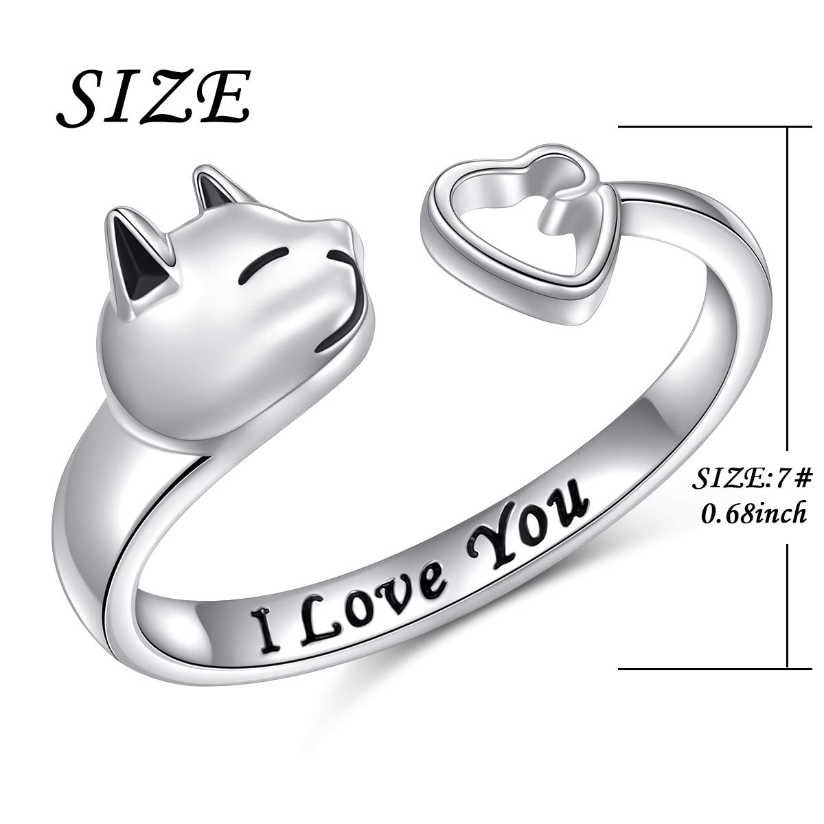 FLYOW Adjustable Animal Rings - 925 Sterling Silver Dog & Cat Paw Print Spiral Wrap Twist Open Heart Ring Jewelry for Women & Girls | Perfect Birthday Gifts, Valentine's Day Present, Everyday Fashion Accessory