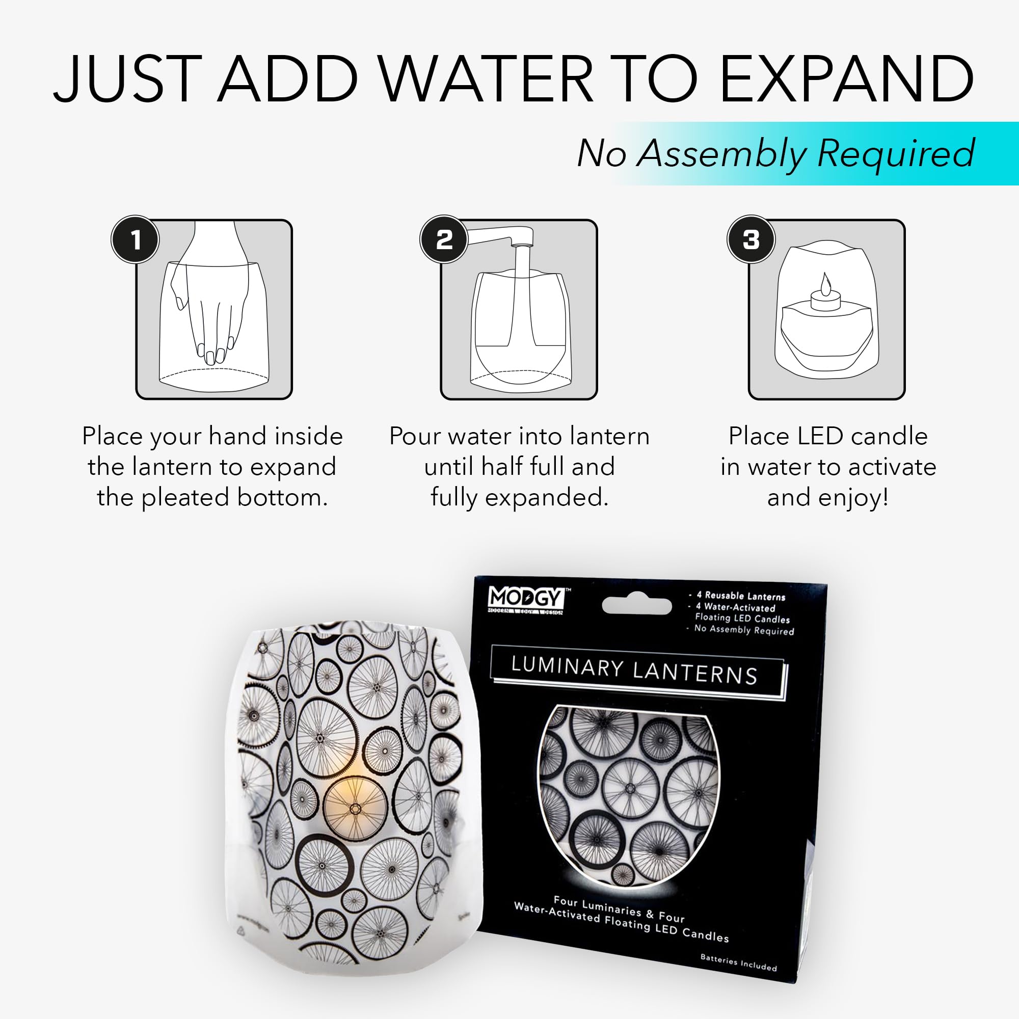 MODGY Luminary Lanterns 4-Pack - Waterproof Floating LED Candles with Timer & Remote Control - Battery Included - Perfect for Wedding Centerpieces, Pool Parties, Garden Decor & Outdoor Events (Spoke Design)