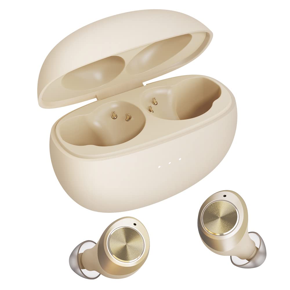 Kamon K12 Wireless Bluetooth Earbuds with Wireless Charging Case - Bluetooth 5.3, IPX7 Waterproof, Touch Control, Built-in Mic, Hi-Fi Stereo Sound for iPhone 14/13, Samsung Galaxy - Perfect for Workouts, Running & Daily Commute (Beige)