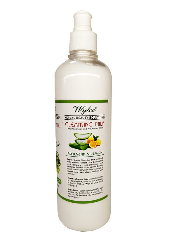 Wylco Herbal Beauty Solution Cleansing Milk with Aloe Vera - 500ml | Deep Cleansing & Nourishing Face Wash for Sensitive Skin | Gently Removes Makeup, Soothes & Calms Skin | Perfect for Daily Skincare Routine & Post-Makeup Removal
