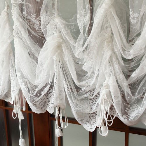 LELVA White Lace Embroidered Sheer Balloon Curtains - 1 Panel Floral Tulle Window Drapes (78