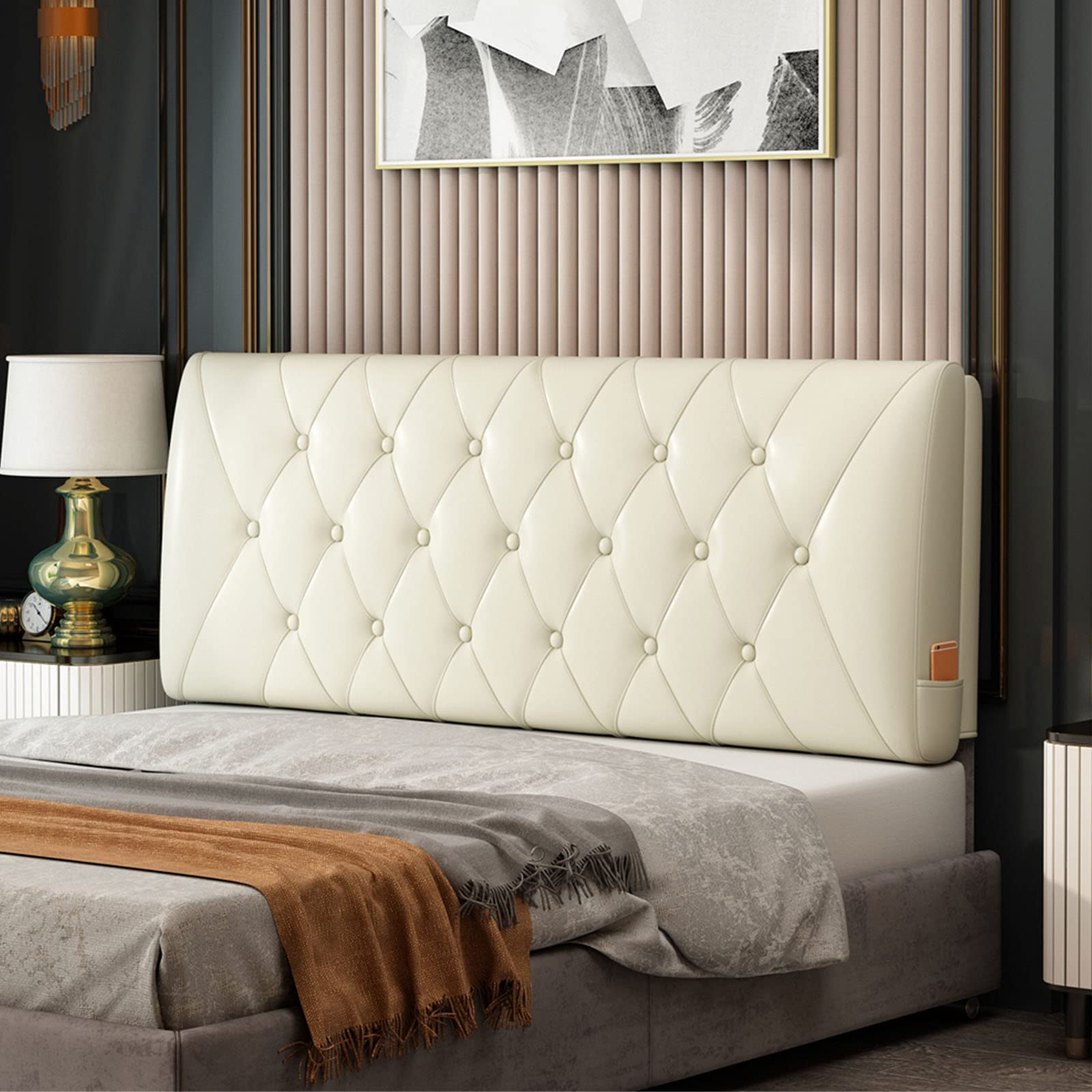 Premium Upholstered Leather Headboard Cushion - Queen Size Wall Pillow for Reading & Rest (200cm/78.7