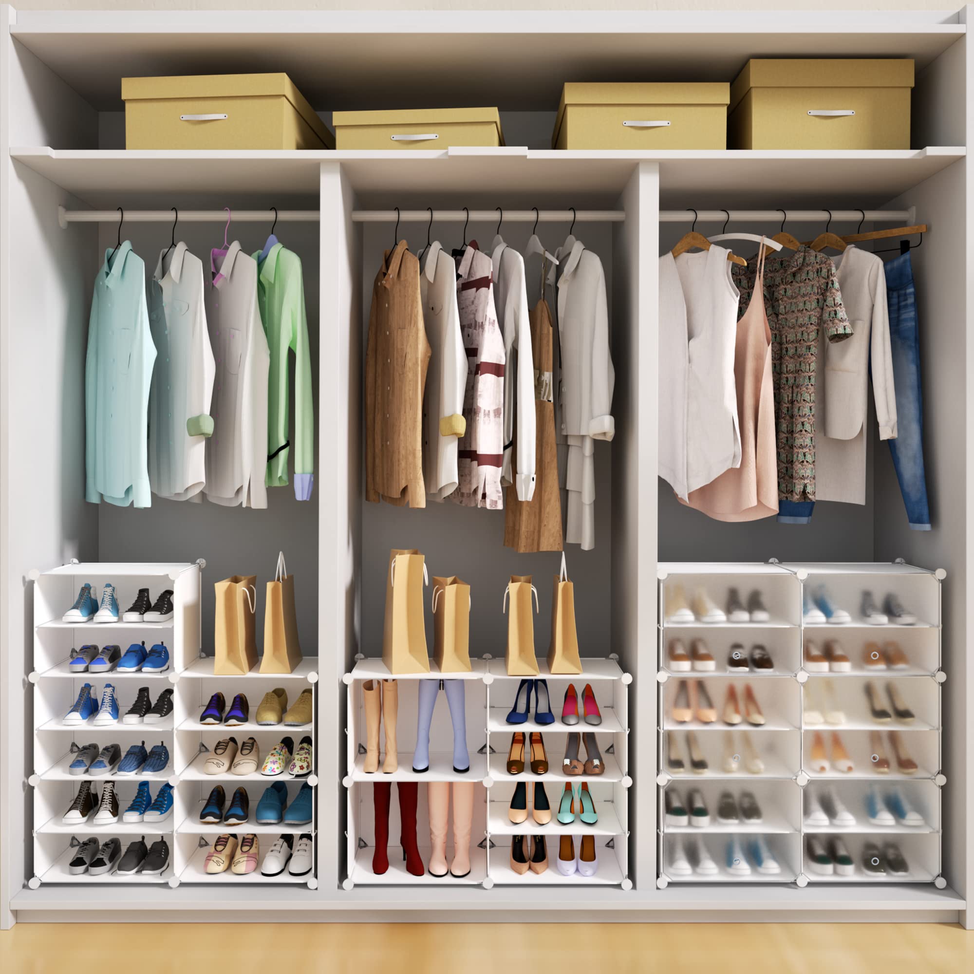 32-Pair Shoe Rack Organizer with Doors - Space Saving Shoe Storage Cabinet for Closet, Entryway, Hallway & Bedroom - Perfect for Organizing Sneakers, Boots & Heels