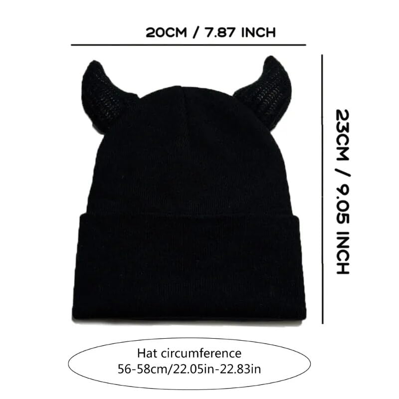 ZITEZHGO Kawaii Devil Horn Knit Beanie Hat for Women & Men - Y2K Funny Crochet Bucket Cap for Halloween Party, Cosplay & Winter Fashion