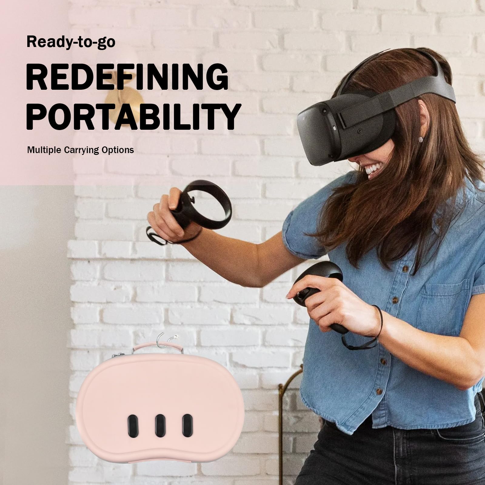Premium Hard PU Leather Carrying Case for Meta Oculus Quest 3 VR Headset - Protective Travel Storage Case with Easy Clean Surface | Fits Quest Controllers & Accessories | Pink | Perfect for Travel, Gaming Events & Home Storage