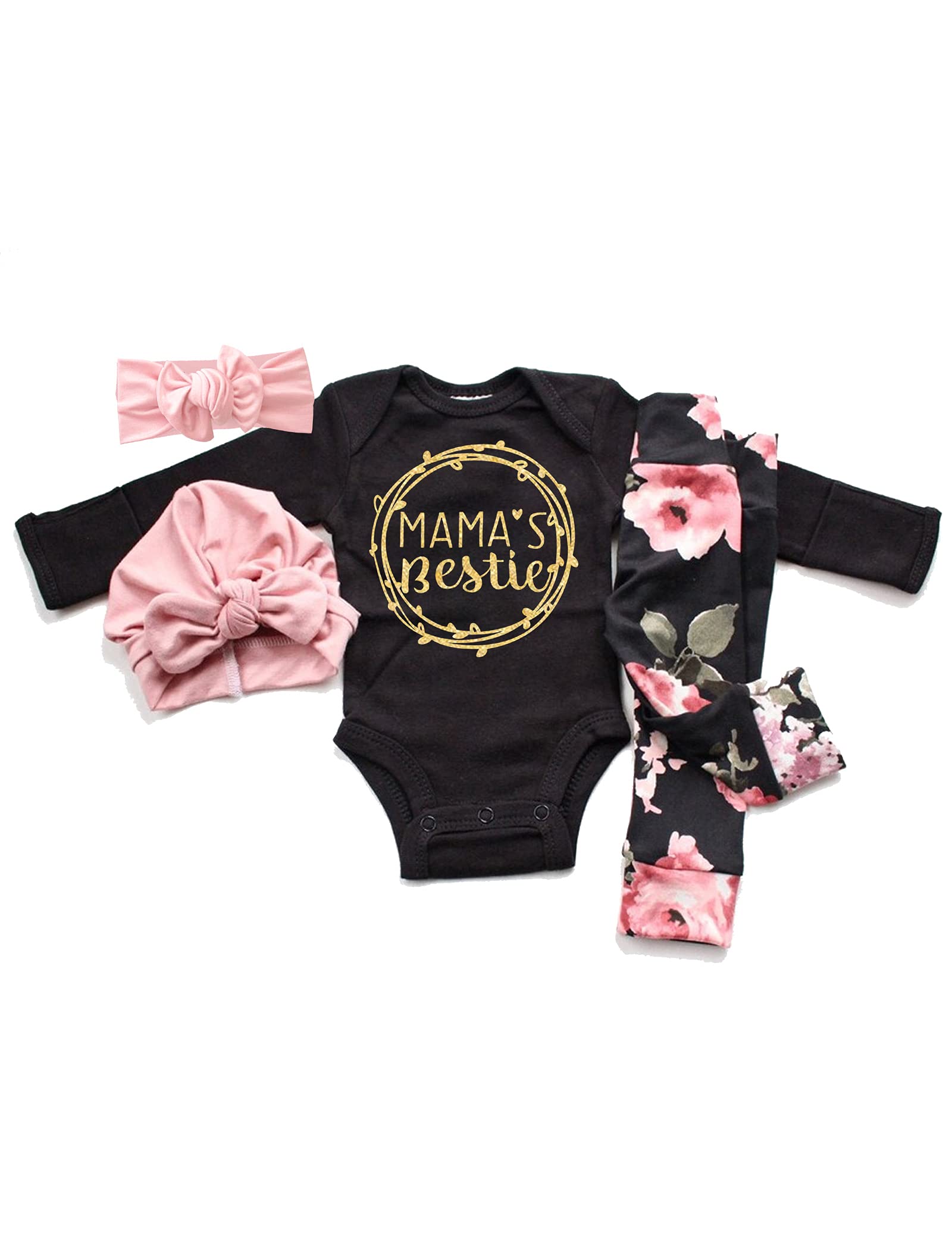 WIQI 4PCS Newborn Baby Girl Clothes Set - Floral Romper & Pants Outfit for Autumn | Cute Infant Fashion for Photo Shoots, Family Gatherings & Daily Wear