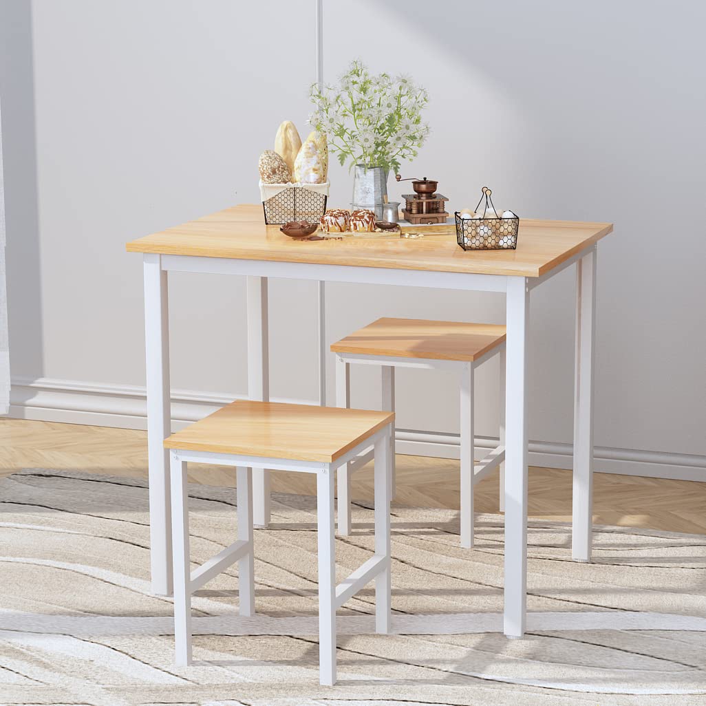 Lamerge Small Kitchen Table Set for 2 - Industrial Style Dining Breakfast Table with 2 Stools, 3-Piece Compact Space-Saving Furniture for Dining Room, Living Room, Apartment, Studio - Perfect for Morning Coffee, Casual Meals & Small Space Entertaining (Beige)