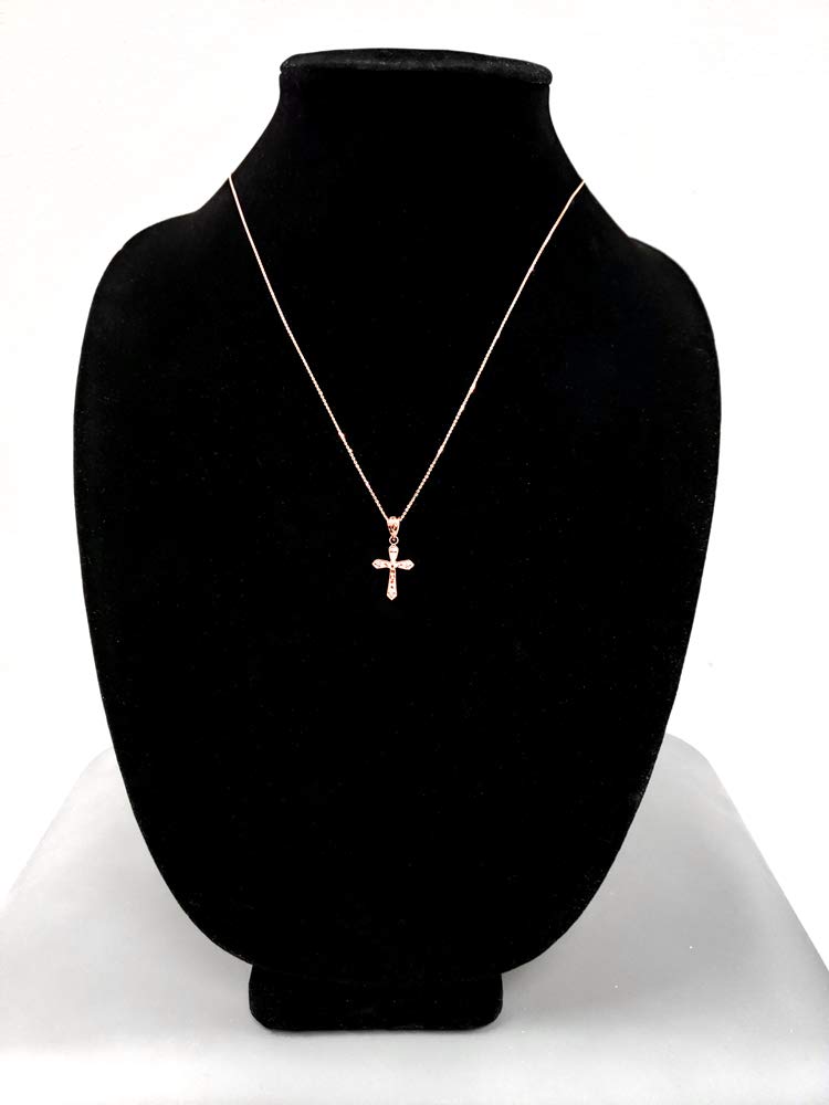 14K Rose Gold Diamond Crucifix Cross Pendant Necklace for Women - Elegant Religious Jewelry Gift for Baptism, First Communion & Special Occasions
