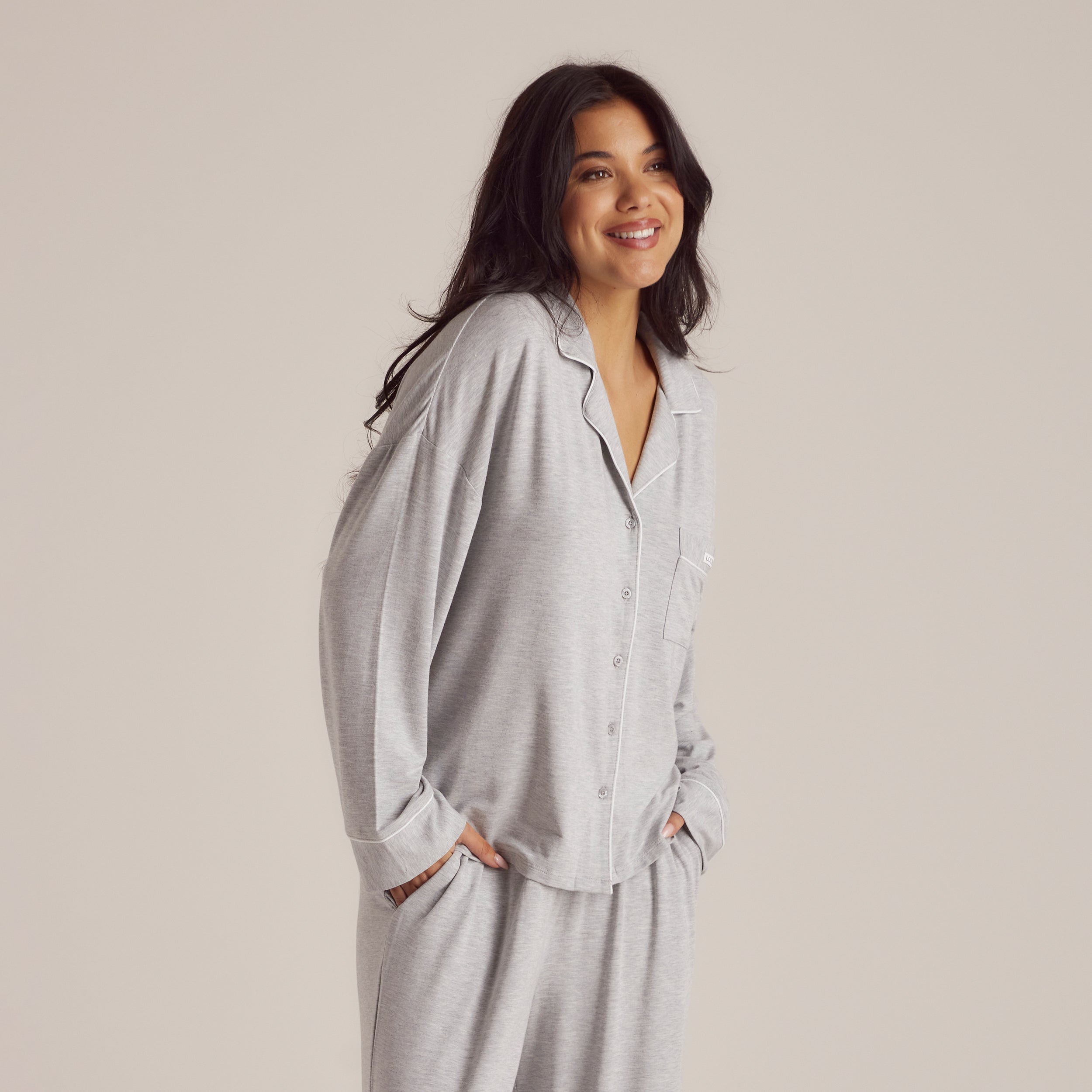 Soft Modal Pyjama Shirt - Grey Marl for Women | Comfortable Sleepwear & Lounge Wear for Nighttime Relaxation
