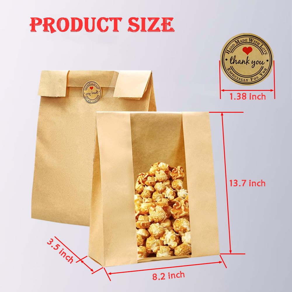 30 Pack Paper Bread Bags with Clear Window & Sealing Stickers - 13.7x8.2x3.5 inch Sourdough Bread Bags for Homemade Bread, Bakery Storage & Gift Packaging
