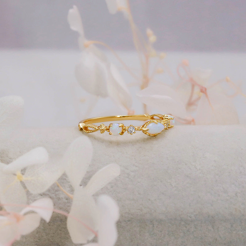 14K Gold Opal Lace Ring - Elegant Libra Birthstone Jewelry for Women | Perfect Gift for Birthday, Anniversary & Special Occasions