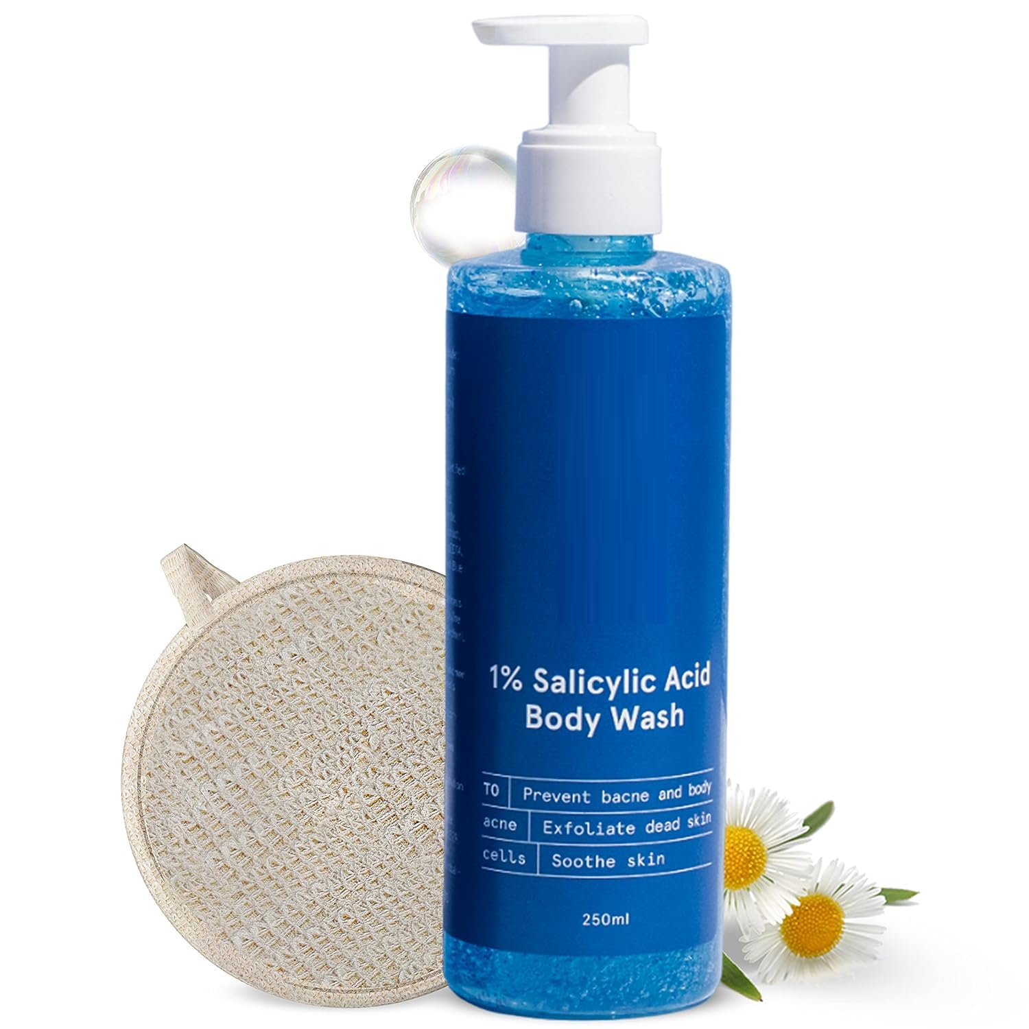 1% Salicylic Acid Body Wash with Loofah - Gently Exfoliates & Prevents Body Acne, Deep Cleanses Skin - Paraben & SLS Free - 250ml - Perfect for Back Acne, Chest Breakouts & Sensitive Skin Care