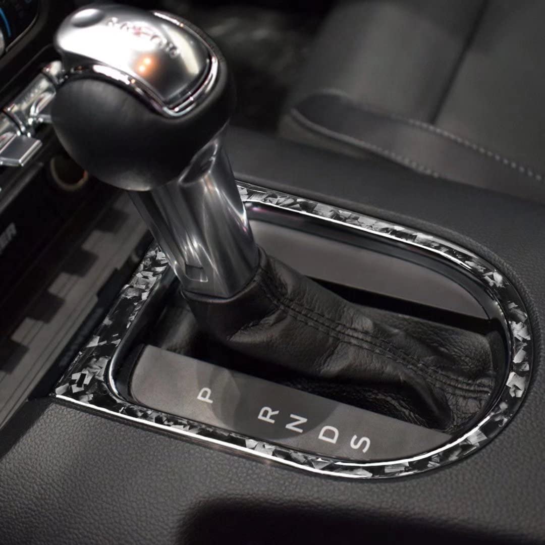 Premium Forged Real Carbon Fiber Gear Shift Frame Cover Trim for Ford Mustang 2015-2022 - Interior Accessories Upgrade for Enhanced Driving Experience & Luxury Style