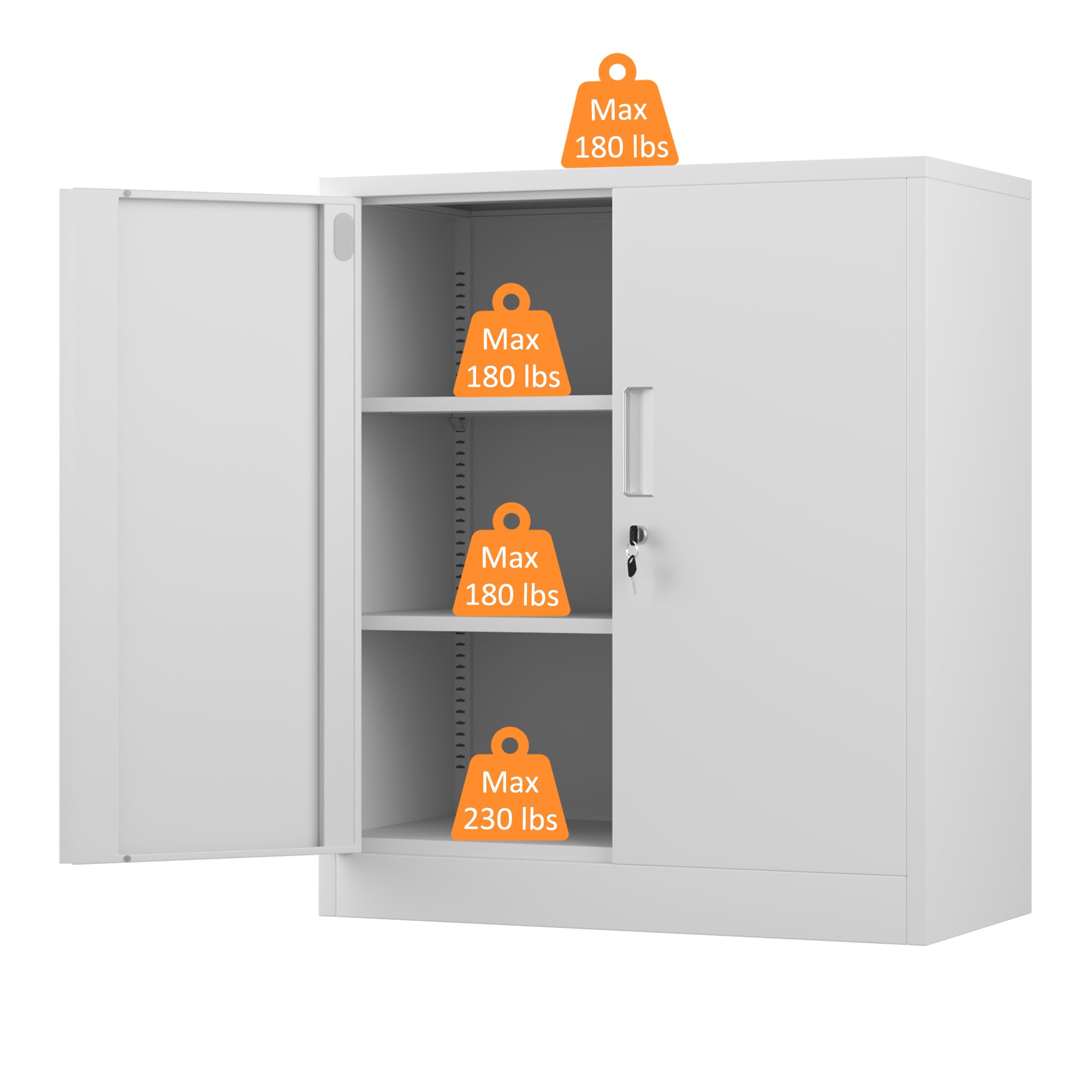 Lockable Metal Storage Cabinet with 2 Adjustable Shelves - Small Steel Storage Cabinet for Home, Office, Garage & Kitchen - White | Perfect for Organizing Tools, Files, Pantry Items & Cleaning Supplies