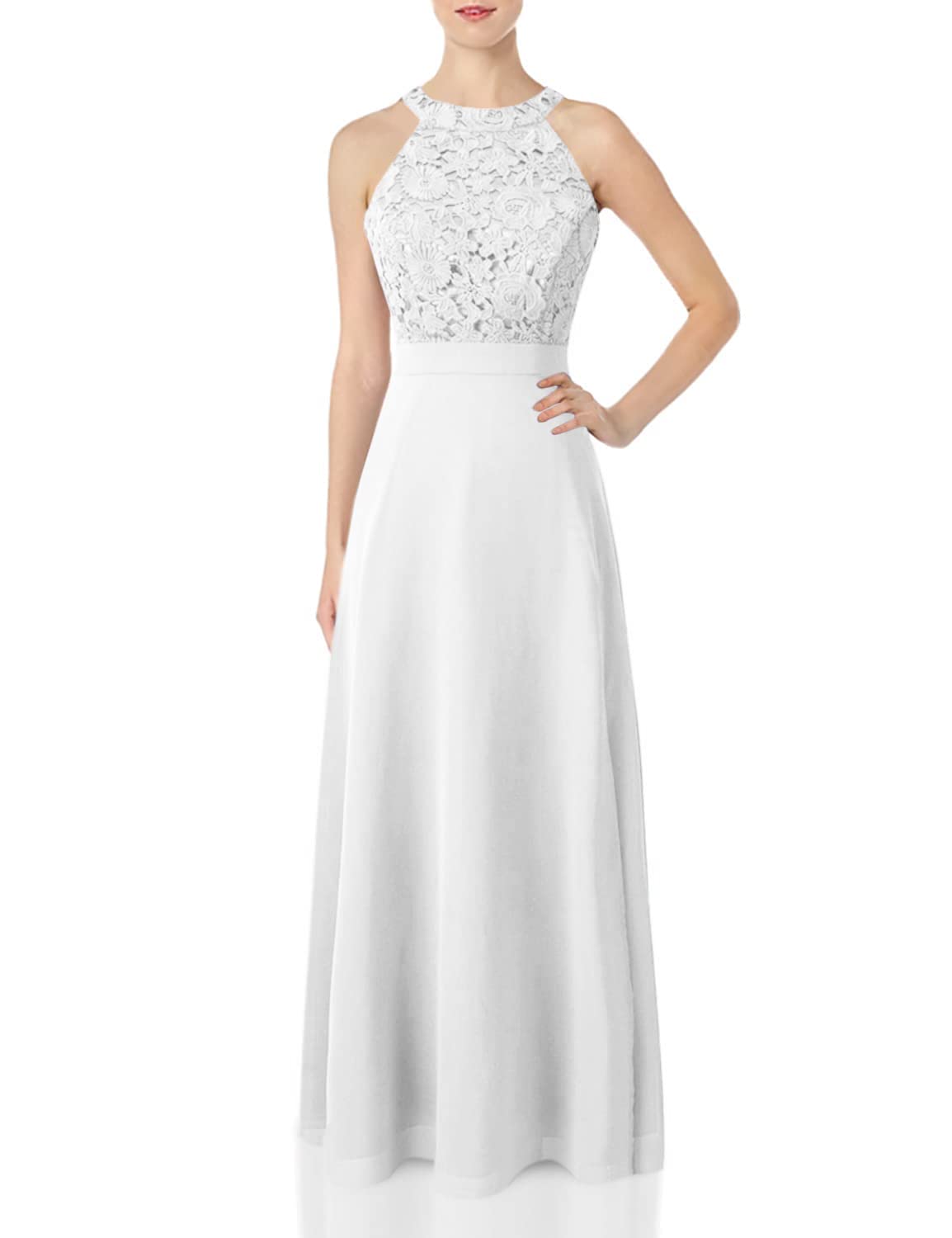 Elegant CHICTRY Women's Halter Chiffon Long Bridesmaid Dress with Lace Floral Detail - Perfect for Evening Parties, Weddings & Formal Events