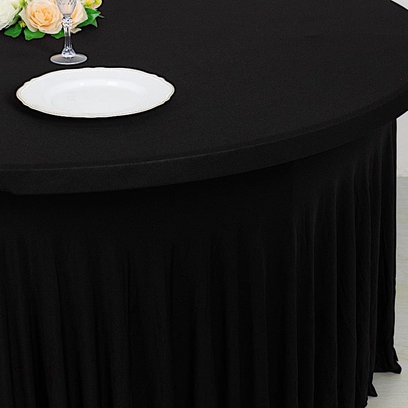 5 ft Wavy Spandex Fitted Round Tablecloth Table Skirt - Elegant Party Decor for Weddings, Banquets & Special Events