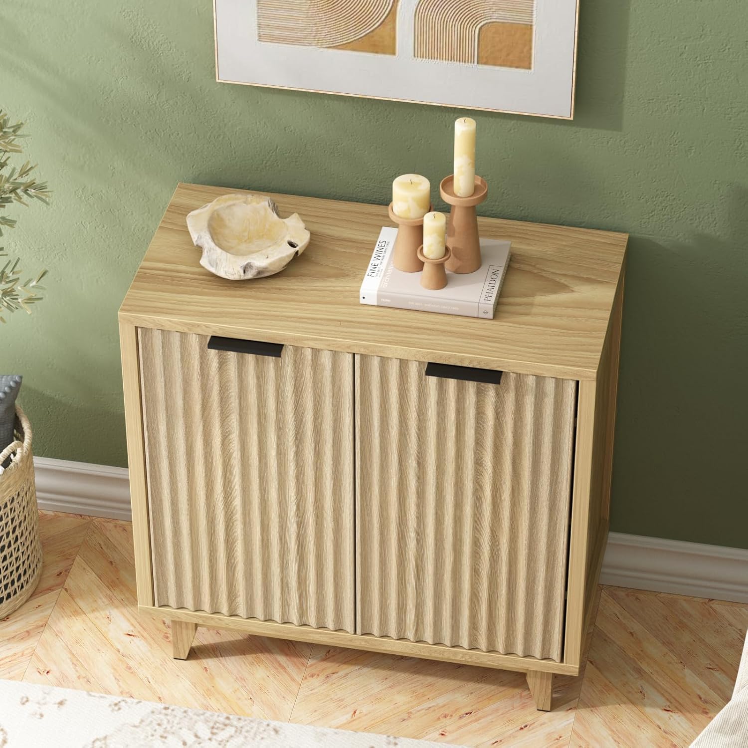 Mid Century Modern Fluted Sideboard Buffet Cabinet with 2 Doors & Adjustable Shelves - Multifunctional Storage Console Table for Living Room, Kitchen, Entryway - Perfect for Dining Room Storage, Hallway Organization & Home Decor