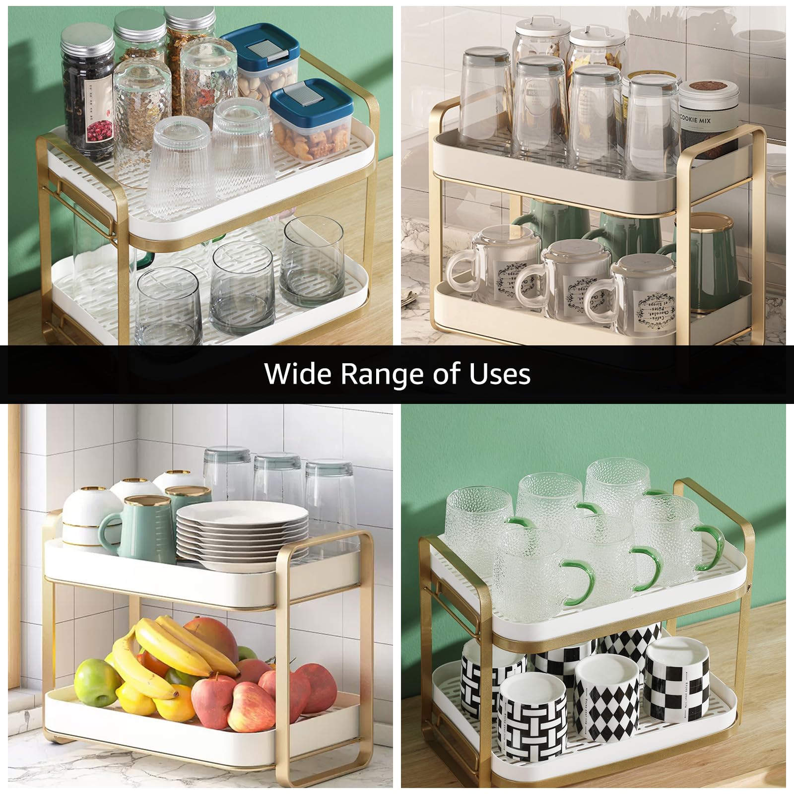 CYEAH 2-Tier Kitchen Cup Drying Rack with Removable Drain Tray - Space Saving Mug Organizer for Coffee Glasses, Bowls & Spice Jars - Perfect for Small Kitchens, Coffee Shops & Home Organization