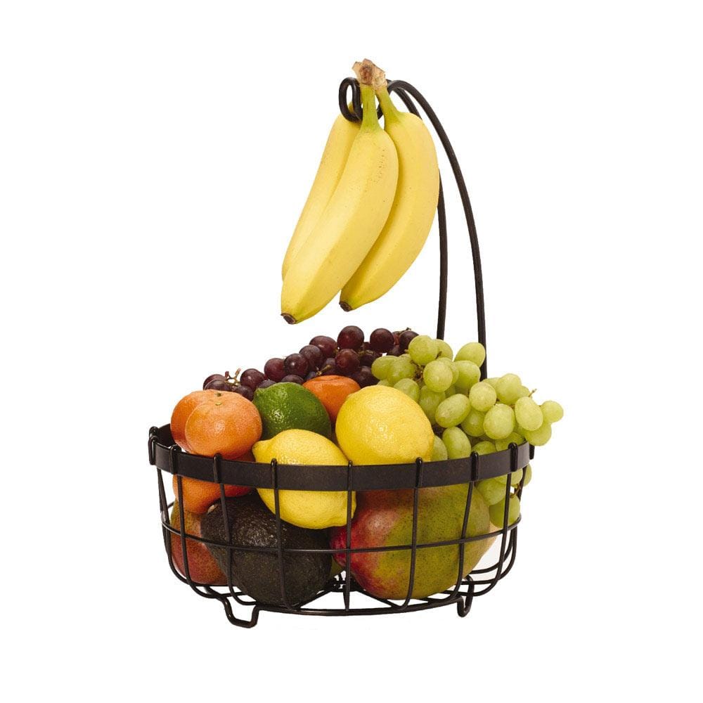 Sturdy Fruit Storage Basket with Banana Hanger - Perfect for Kitchen Countertop, Pantry Organization & Fresh Produce Display