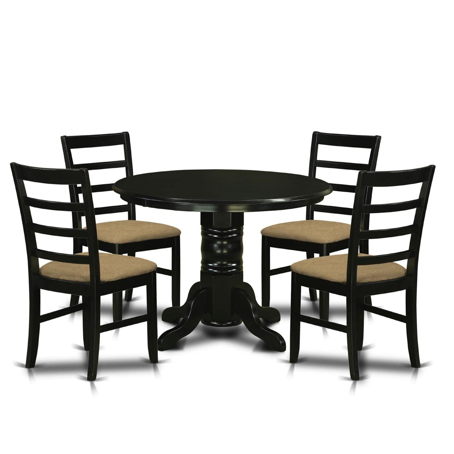 East West Furniture 5-Piece Round Dining Table Set with Pedestal Base & 4 Linen Fabric Chairs - 42 Inch Black Kitchen Table for 4 - Perfect for Small Spaces, Breakfast Nooks & Cozy Family Meals