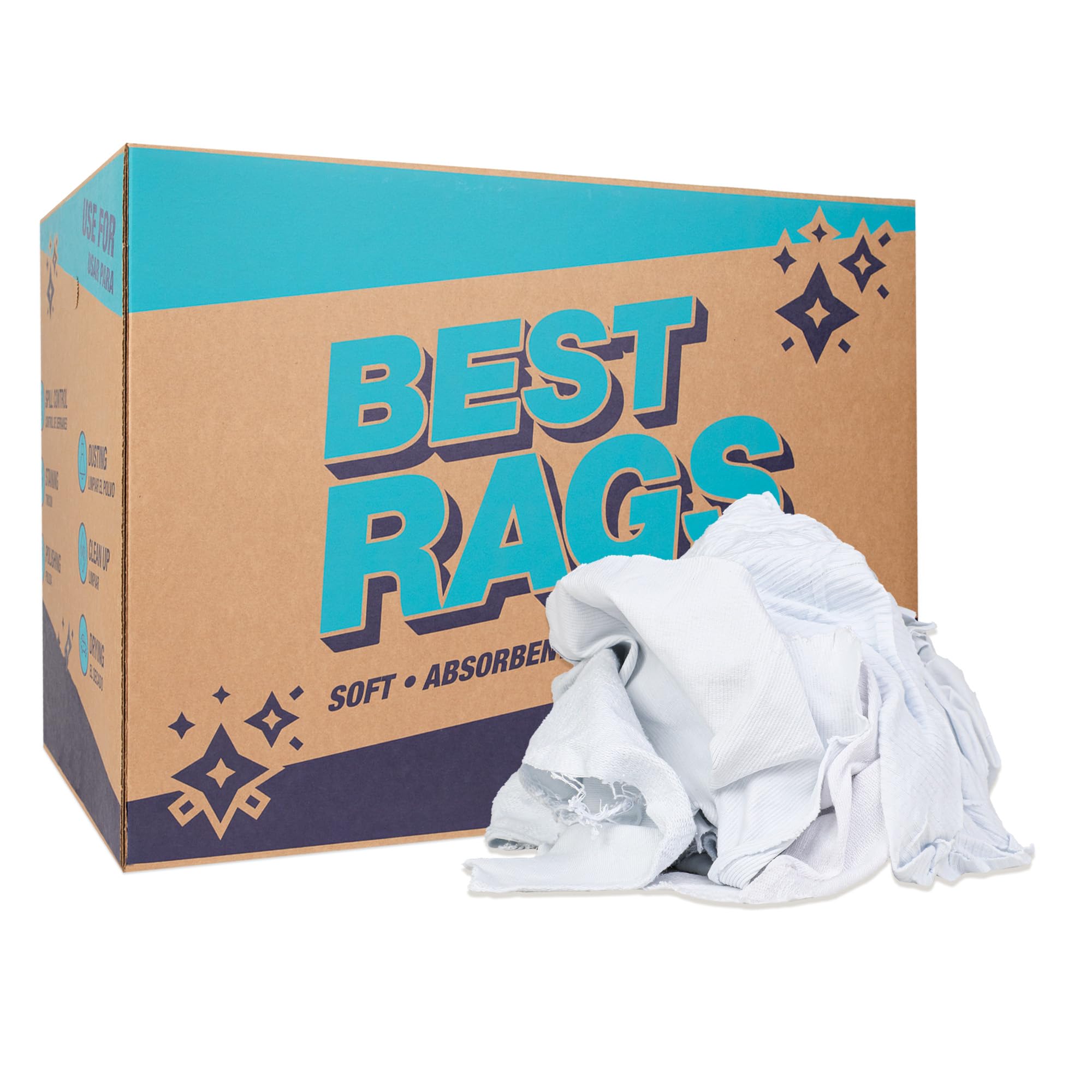 **Arkwright Professional Cotton Cleaning Cloths - 50 lb Box, Low Lint & Streak-Free - Multipurpose Rags for Stain, Paint, Wood & Grease Removal - White - Perfect for Workshops, Garages & Industrial Cleaning**