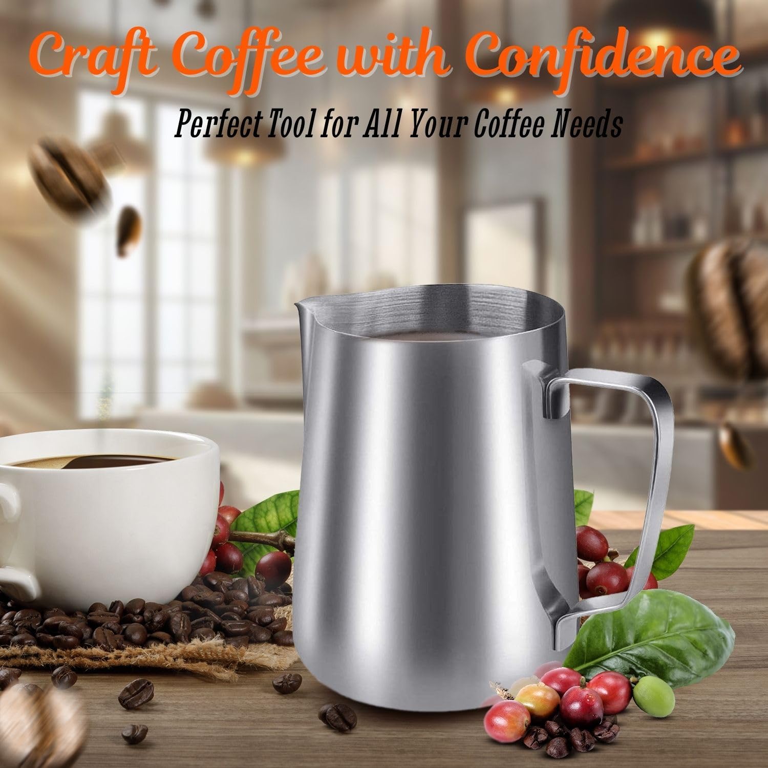Premium Stainless Steel Milk Frothing Pitcher 12oz (350ml) - Barista-Grade Frother Cup for Espresso Machines, Cappuccino & Latte Art - Perfect for Home Coffee Brewing & Professional Cafes