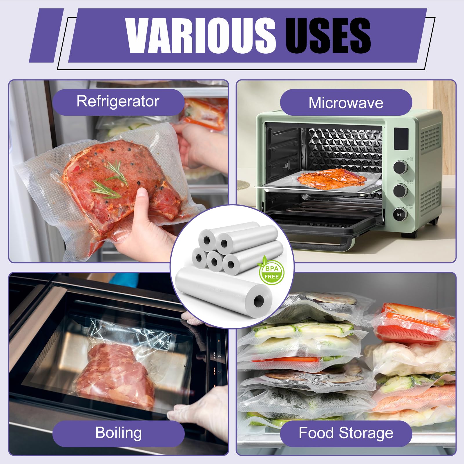 CAREGY Commercial Grade BPA Free Vacuum Sealer Bags - 6 Pack (3 Rolls 8
