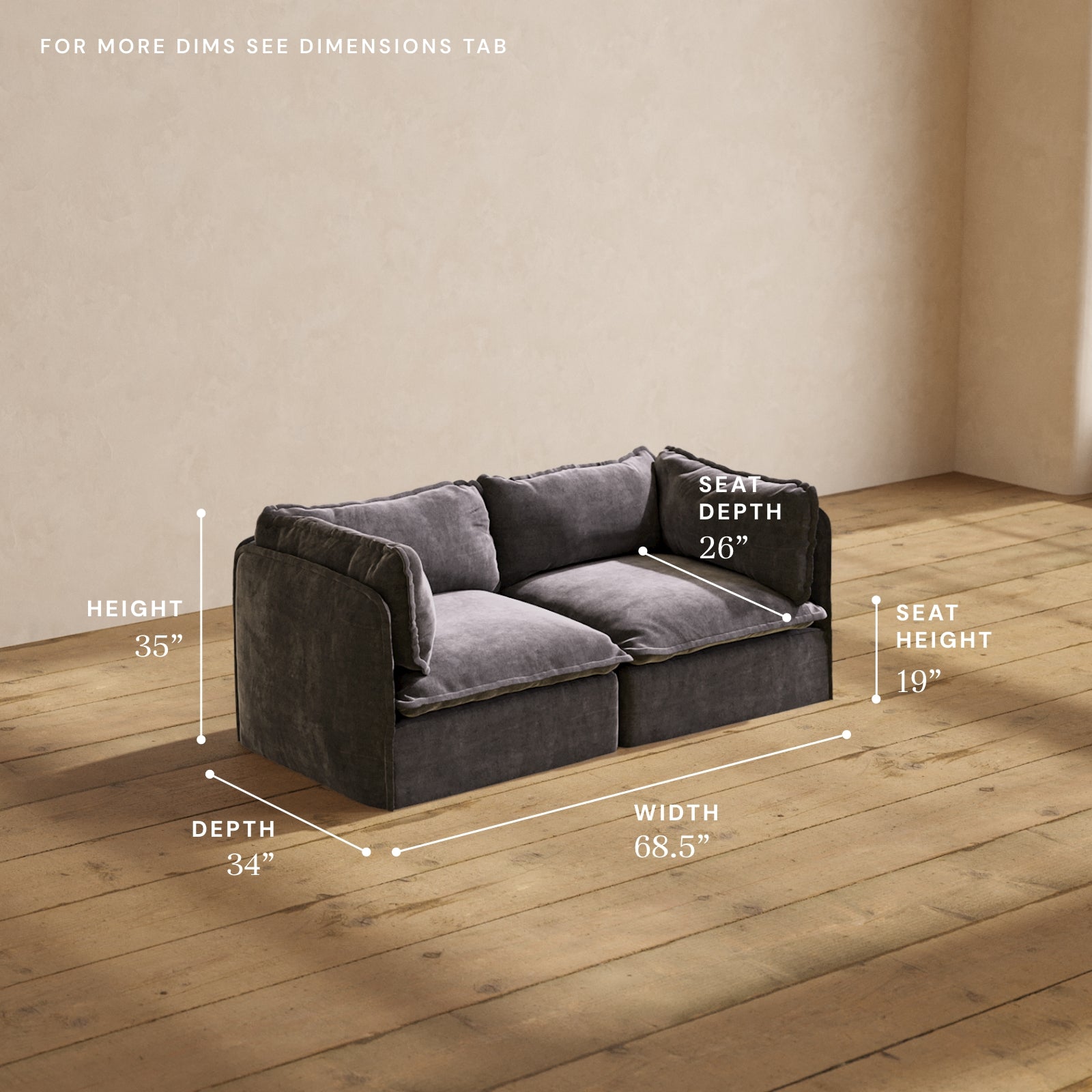 Modular Performance 2-Seater Sofa in Cinder Gray | Relaxed Blend Fabric | Perfect for Living Room, Lounge & Small Spaces