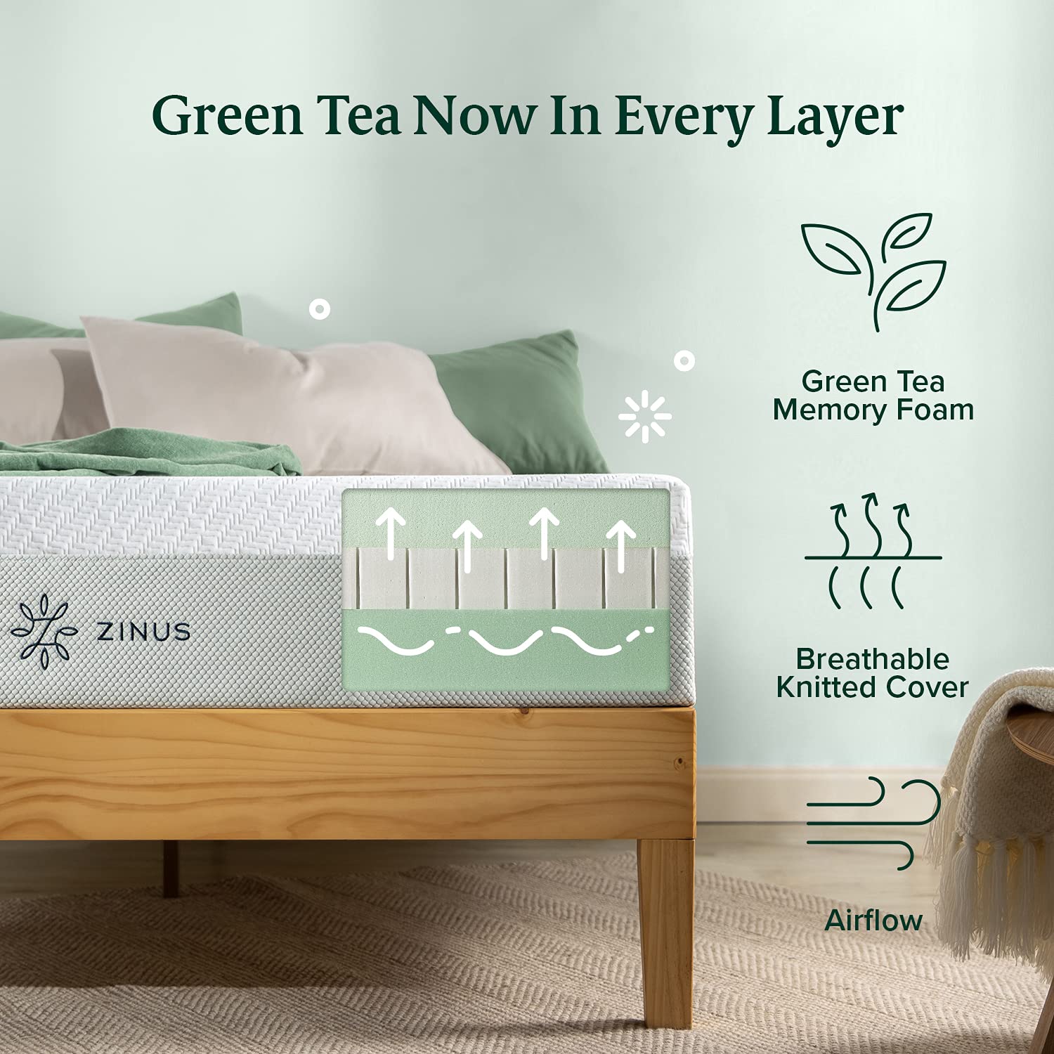 ZINUS 12 Inch Green Tea Infused Memory Foam Mattress - Twin Size, Pressure Relieving & CertiPUR-US Certified, Mattress in a Box for Back Pain Relief - Made in USA - Perfect for Guest Rooms, Dorms & Small Spaces