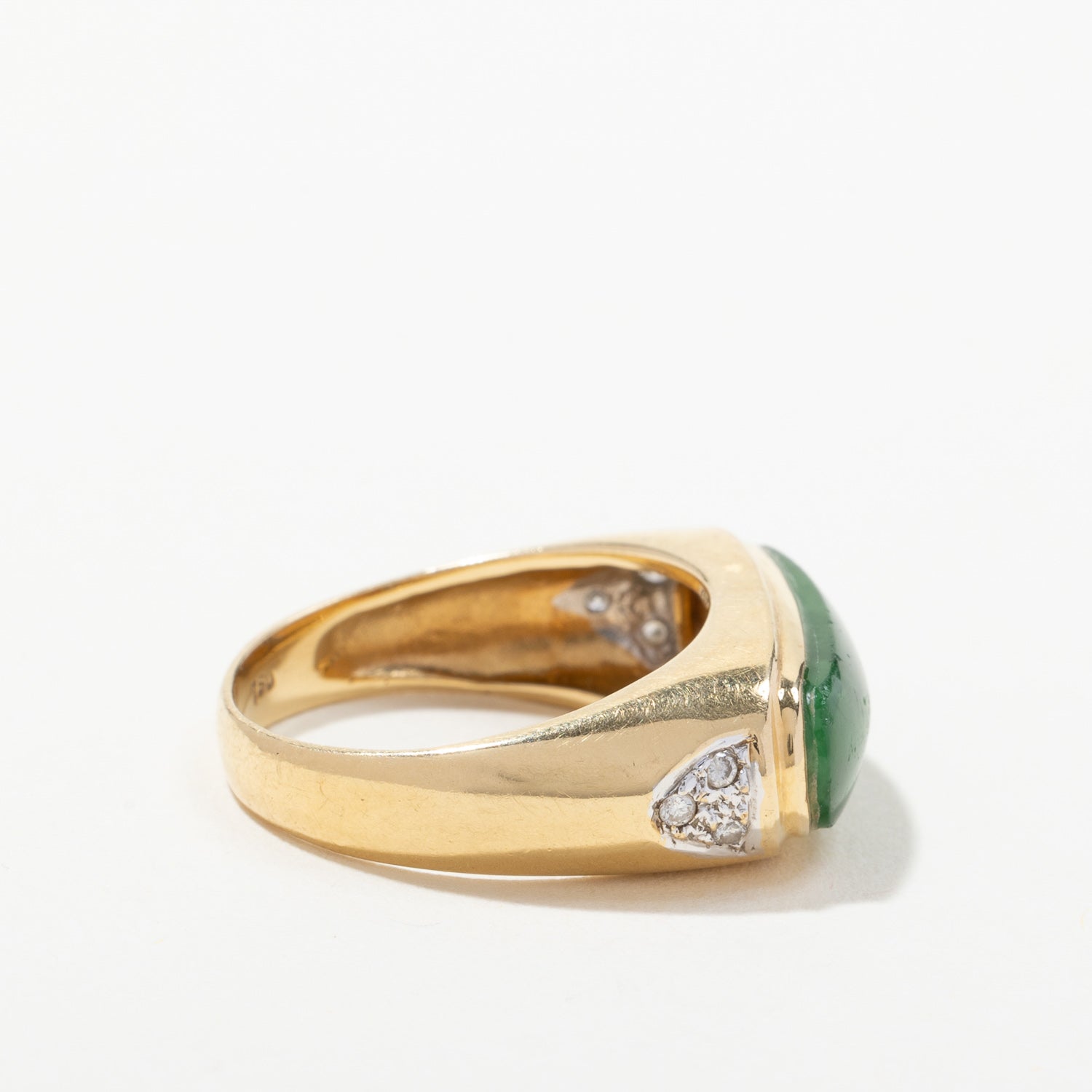 18K Yellow Gold Jadeite & Diamond Ring - 3.80ct Natural Jade with 0.06ctw Diamonds | Size 9.5 | Elegant Jewelry for Weddings, Anniversaries & Special Occasions