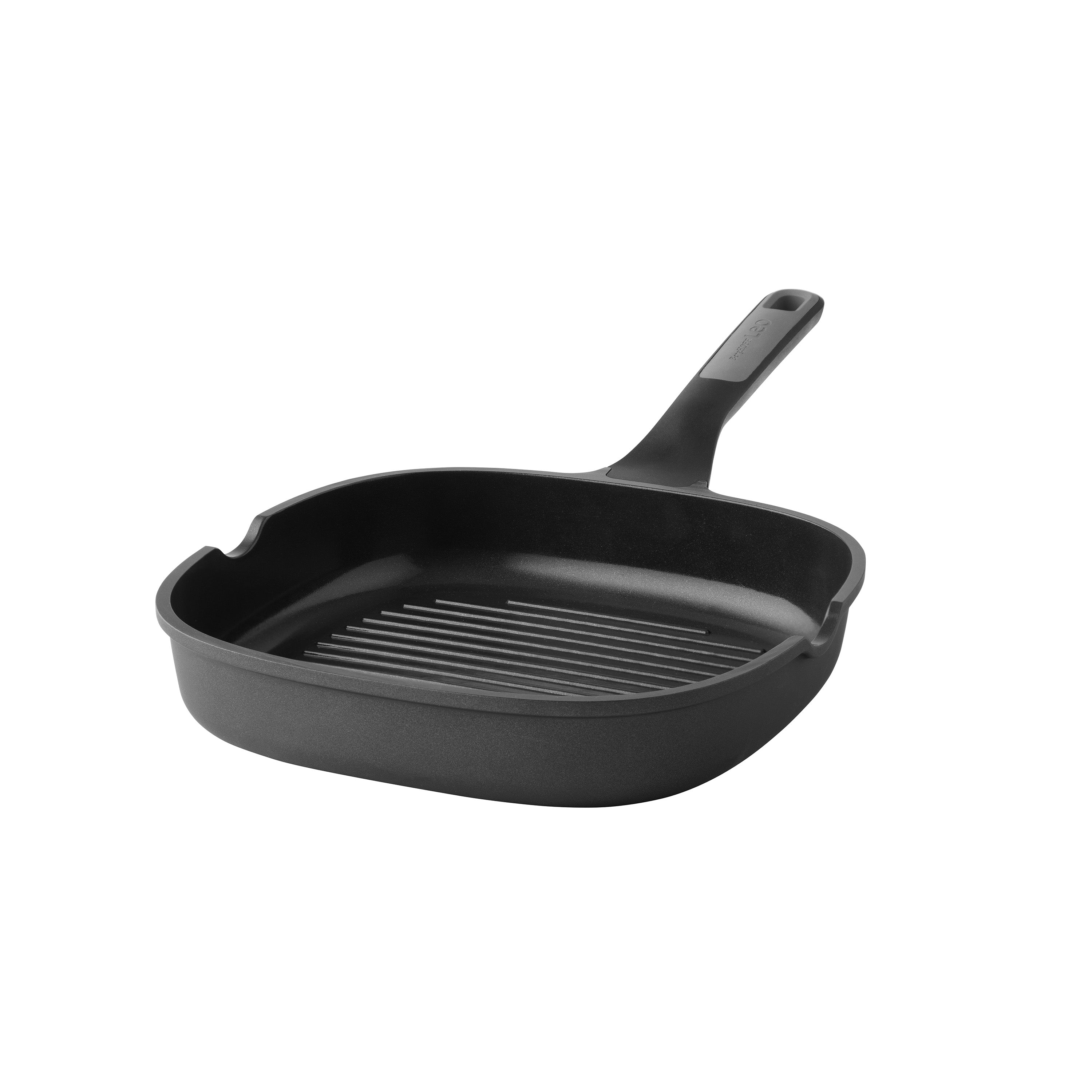 BergHOFF Leo Stone+ 10.25 Inch Nonstick Ceramic Grill Pan - Eco-Friendly Recycled Material - Perfect for Indoor/Outdoor Grilling, BBQ & Healthy Cooking