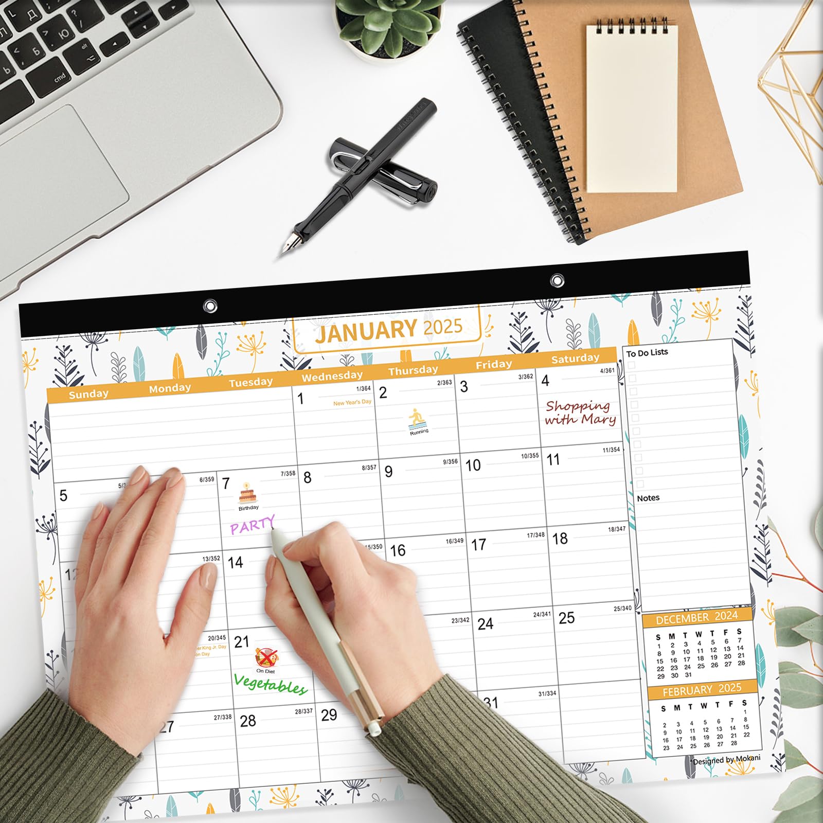 MOKANI 2025-2026 18-Month Large Wall Calendar with Plastic Cover - Jan 2025 to Jun 2026 - 17
