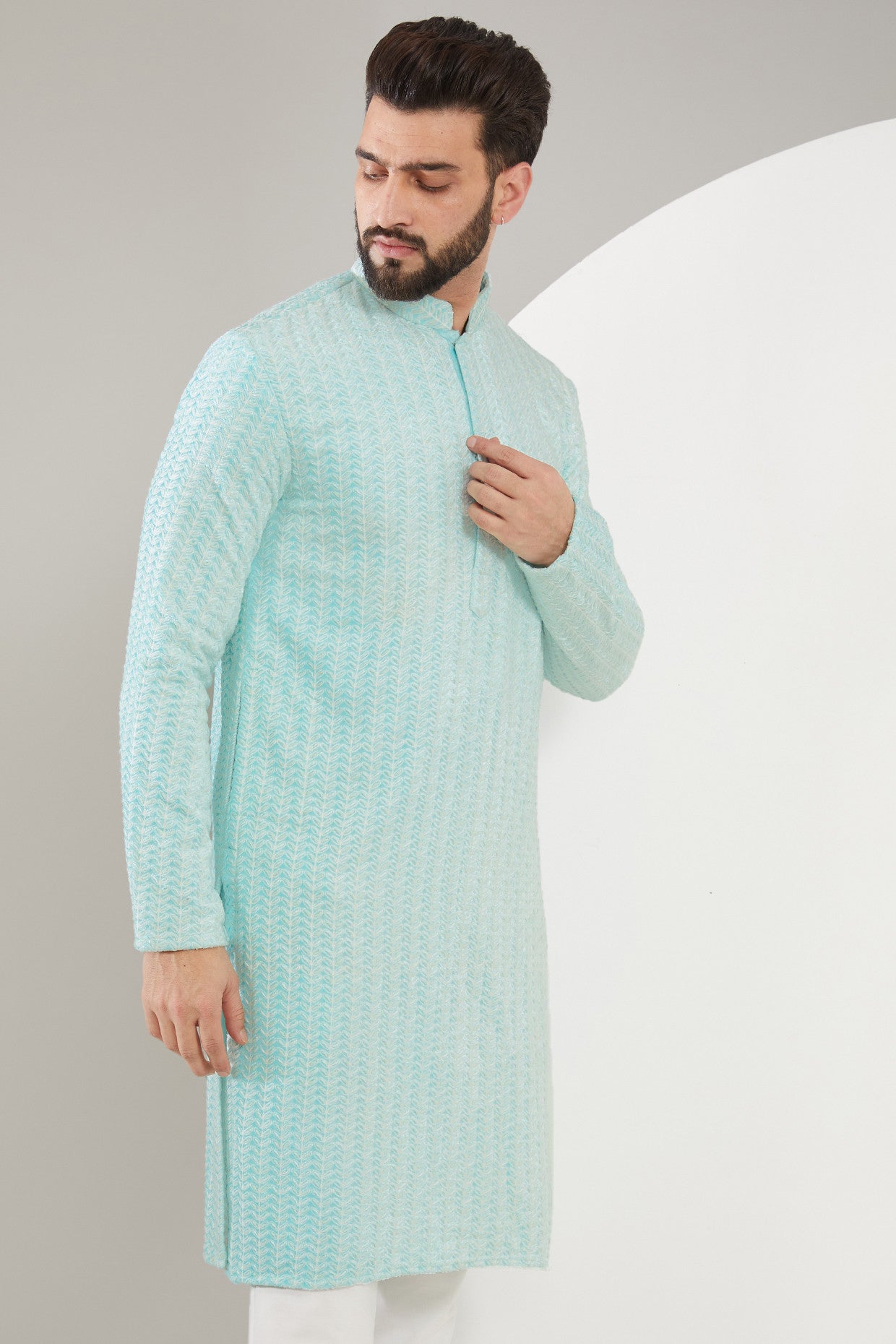 Powder Blue Embroidered Kurta for Women - Traditional Indian Cotton Tunic Top - Perfect for Festivals, Weddings & Casual Wear