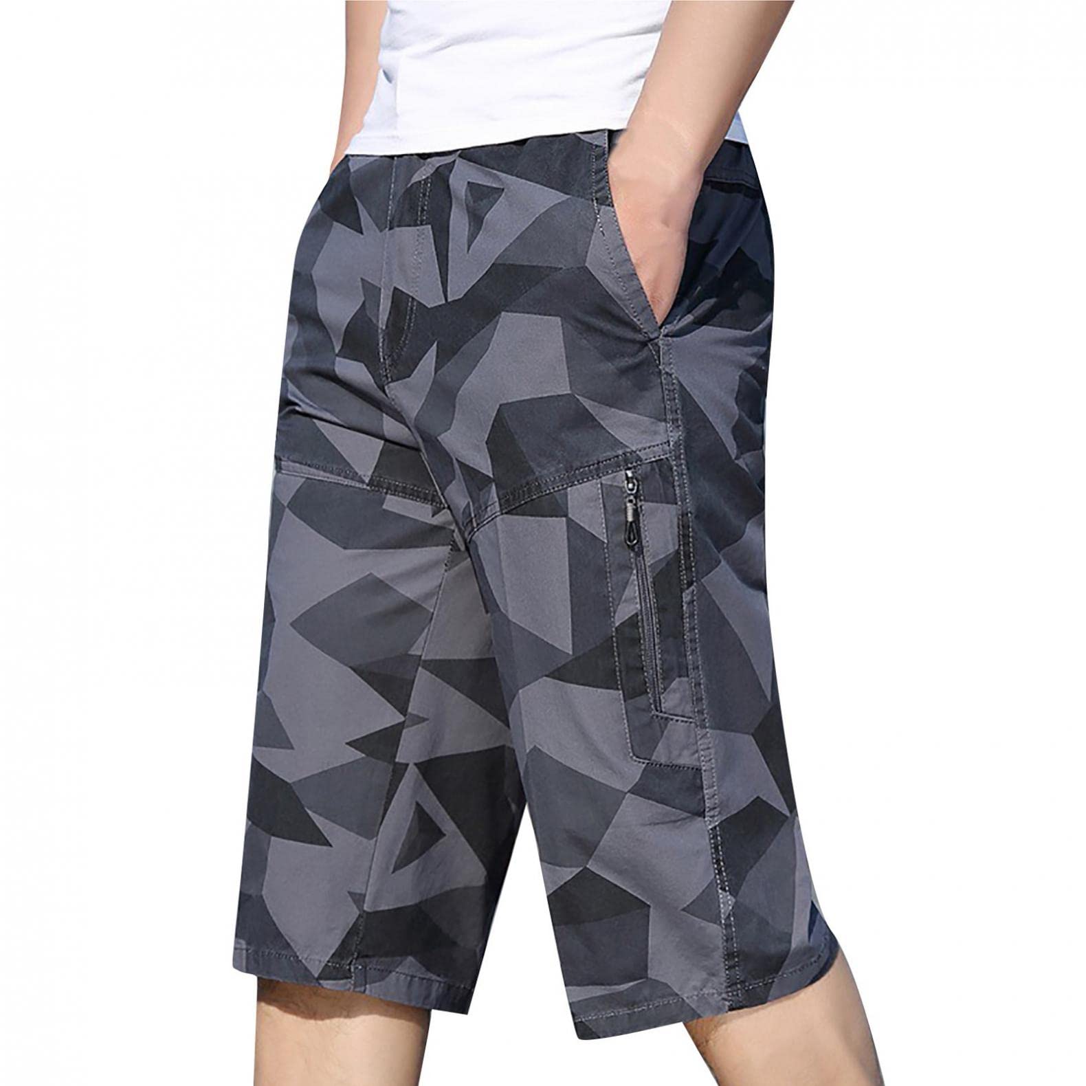 **Men's Cargo Shorts with Elastic Waist - Relaxed Fit, Multi-Pocket Casual Shorts for Fishing, Hiking & Outdoor Work**    *(Perfect for outdoor adventures, fishing trips, hiking, and everyday casual wear.)*