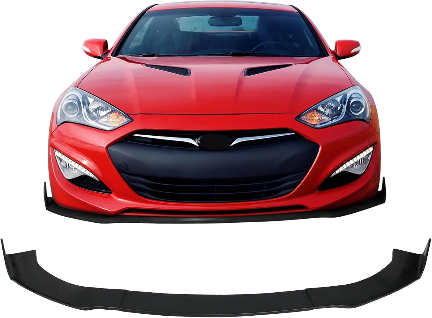IKON Style PU Front Bumper Lip Spoiler Splitters Kit (3PCS, Unpainted Black) - Compatible with 2013-2016 Genesis Coupe 2 Door Models Only | Enhance Aerodynamics & Sporty Look for Street Racing & Car Shows