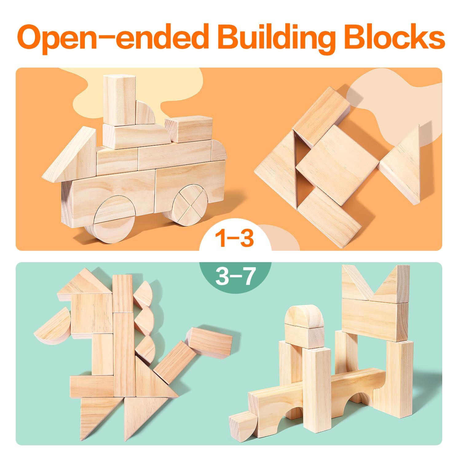 Large Wooden Building Blocks Set - Educational Preschool Learning Toys with Storage Box, STEM Stacking Toys for Toddlers Ages 3+ | Perfect for Classroom, Birthday Gifts & Creative Play
