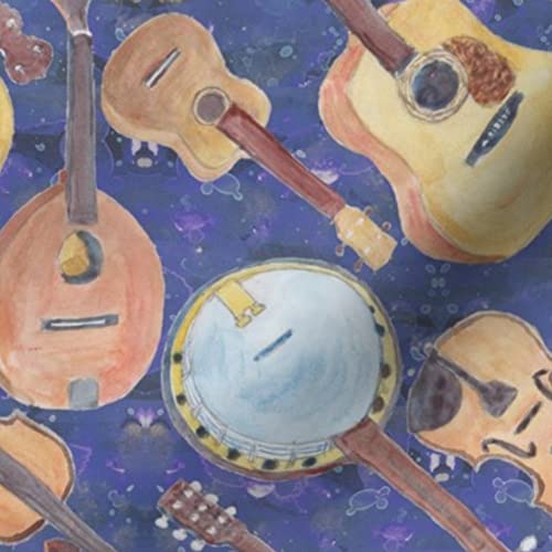 Strings Blue Guitar & Ukulele Printed Petal Signature Cotton Fabric Fat Quarter - Premium Spoonflower Fabric for Sewing, Quilting, Apparel, Crafts & Home Decor | Perfect for DIY Projects, Patchwork & Gift Making