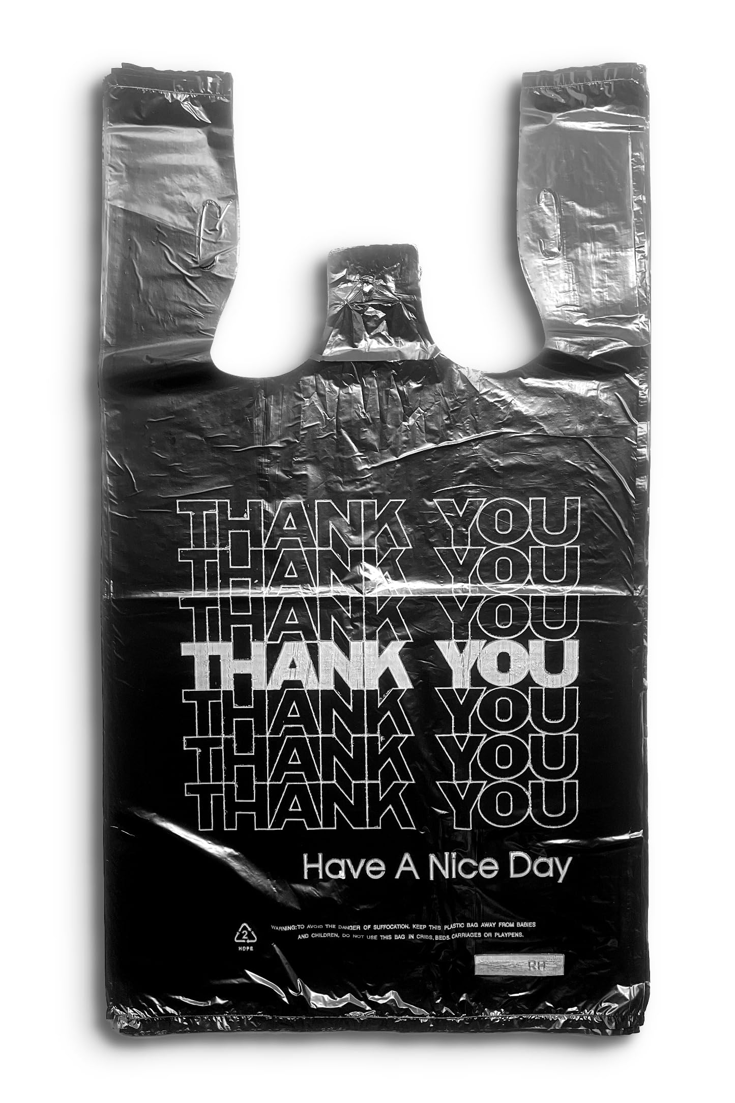 ROYALNA 12x6.5x21 Inch Reusable Plastic T-Shirt Bags - Grocery Shopping Bags for Restaurants, Convenience Stores & Food Service - Disposable Thank You Bags in Black/White - Perfect for Retail Packaging, Takeout Orders & Customer Purchases