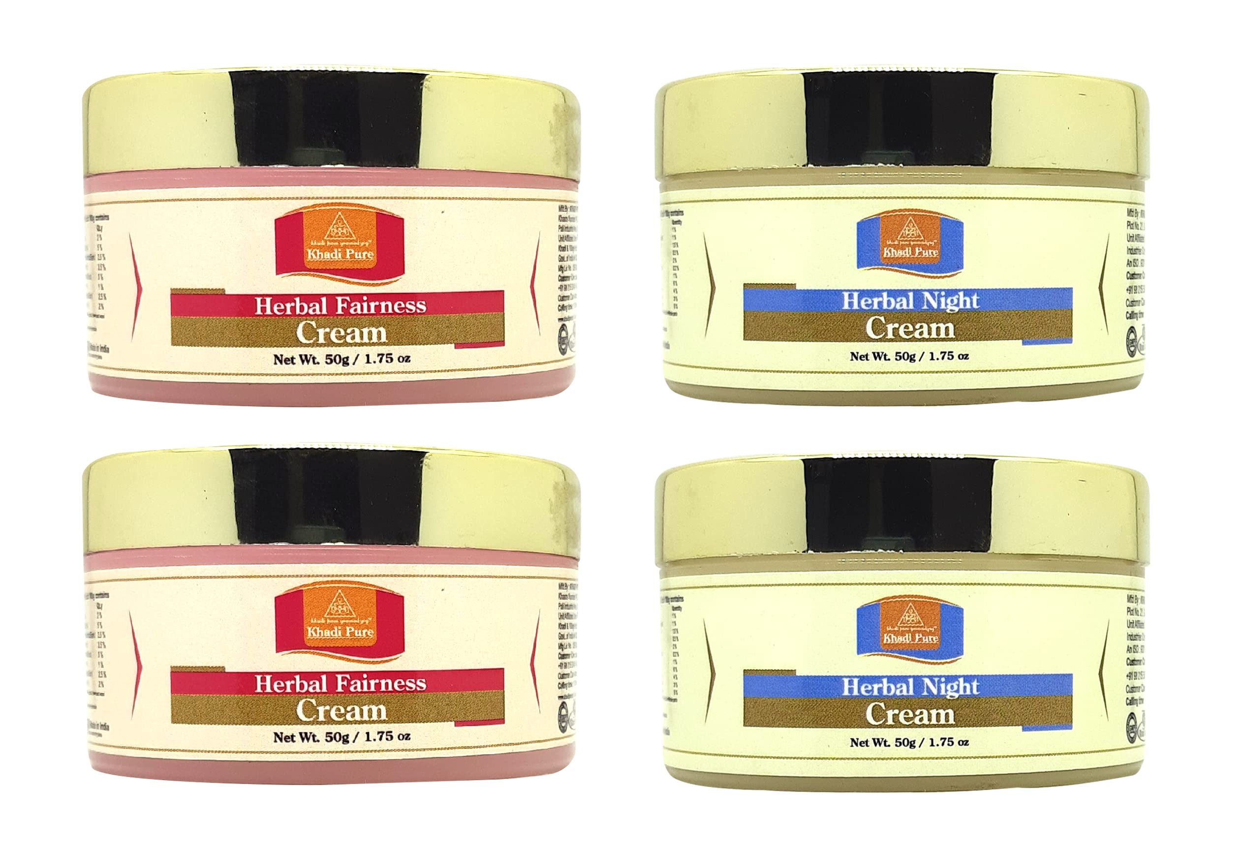 Khadi Pure Fairness Cream & Night Cream - 50g (Pack of 4) | Natural Skin Brightening & Moisturizing | For Glowing Skin Day & Night Care