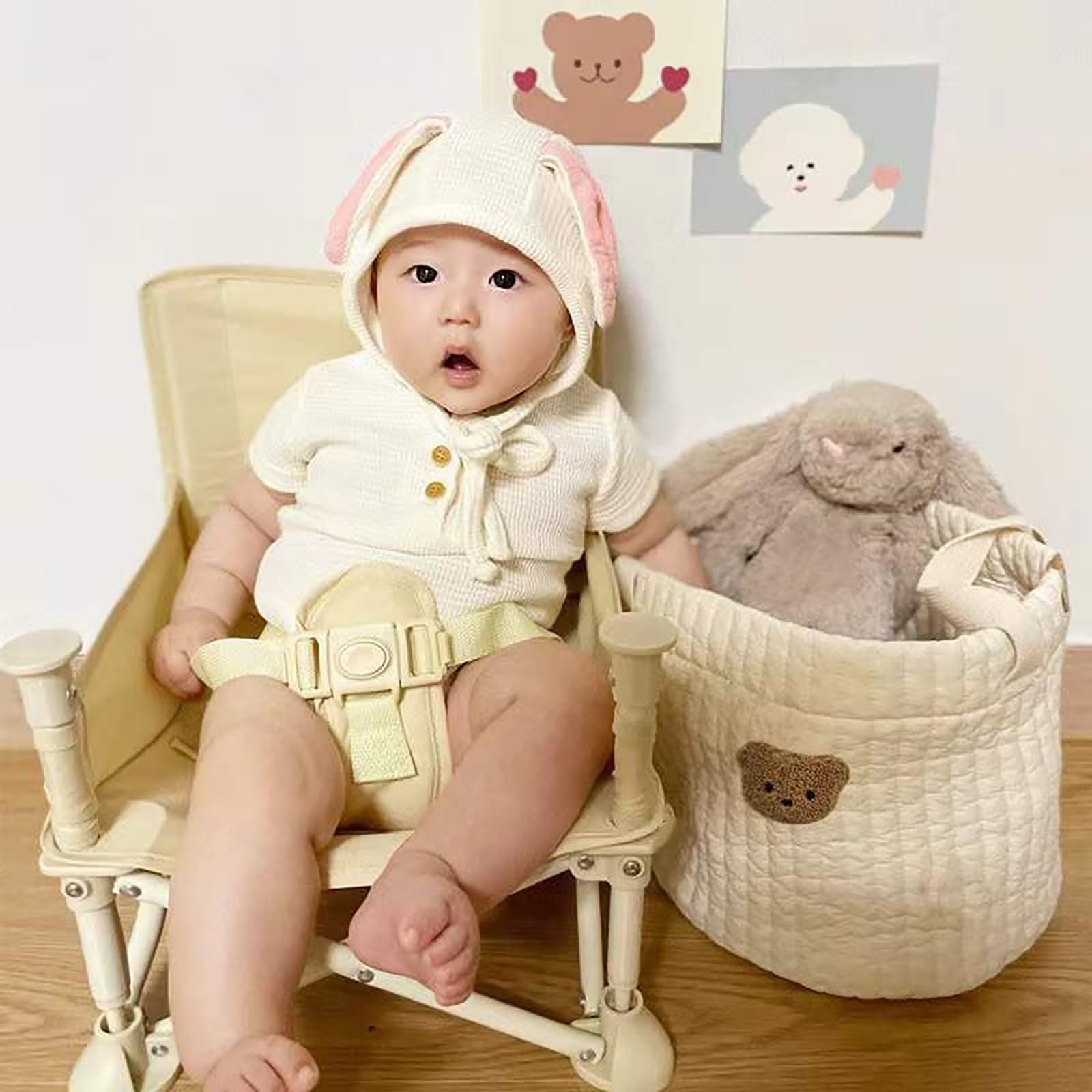 Montesy Bear Cotton Storage Basket - Large Capacity for Diapers & Nursery Organization
