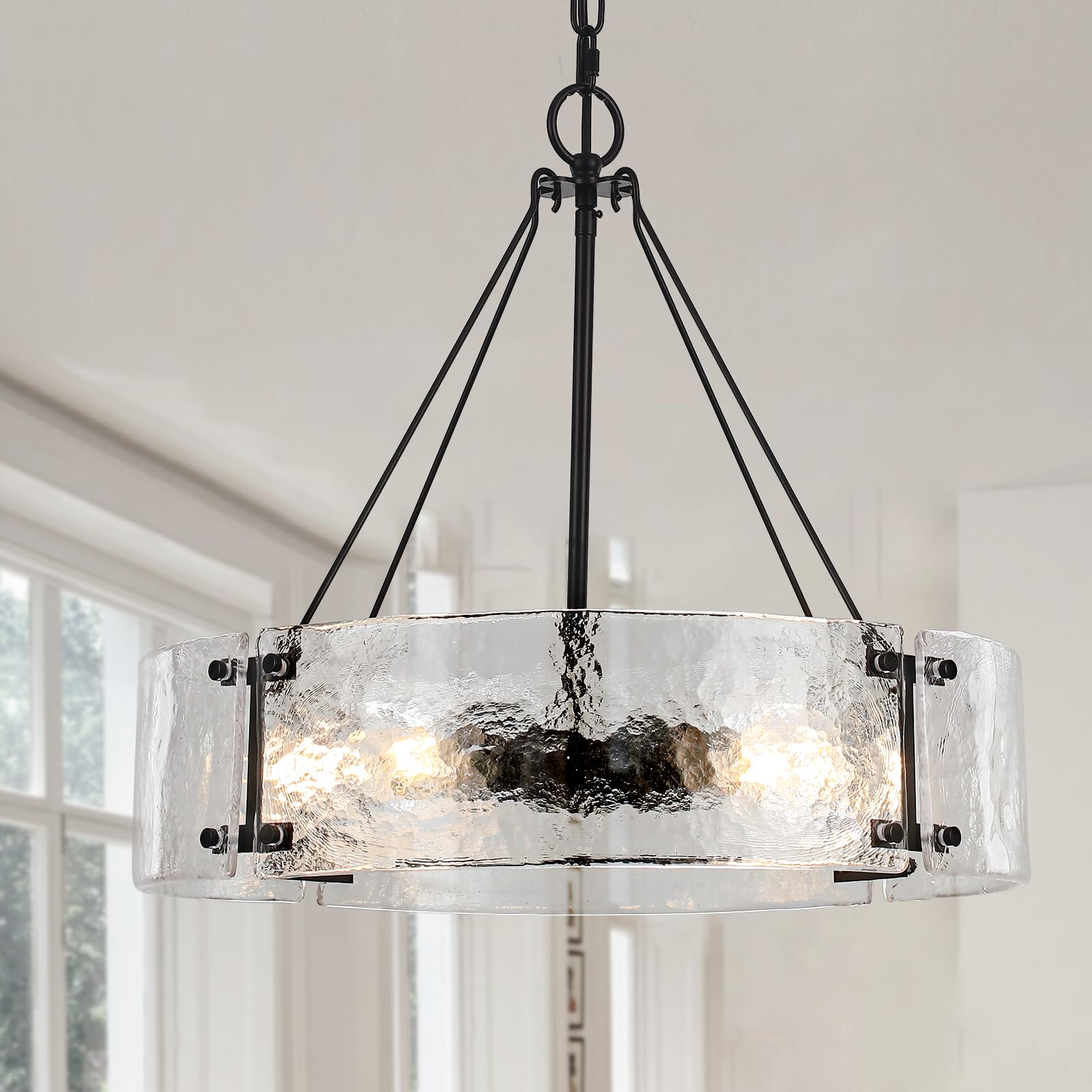 5-Light Black Glass Drum Chandelier - 19.68